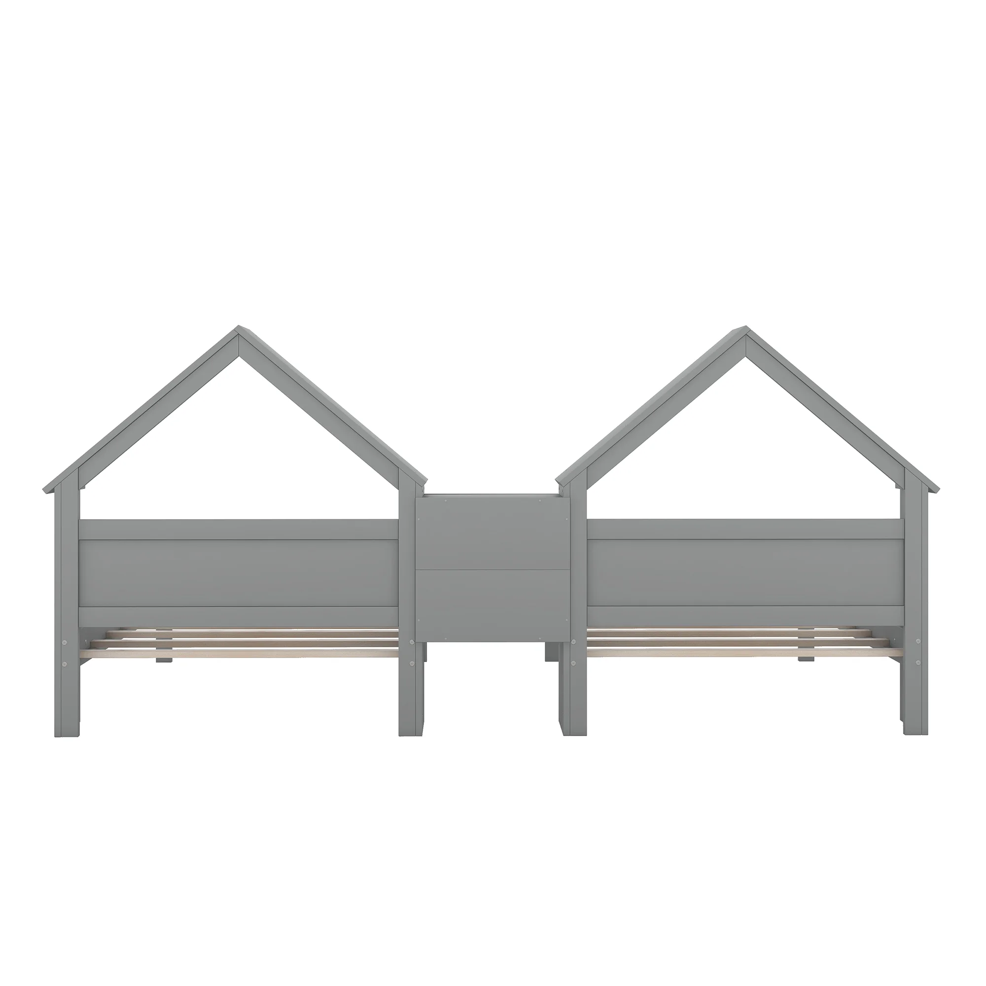 Euroco Twin Size Wood House Platform Bed, Two Beds in One with Desk and Shelf, 2 Platform Beds for More Kids Teens, Gray