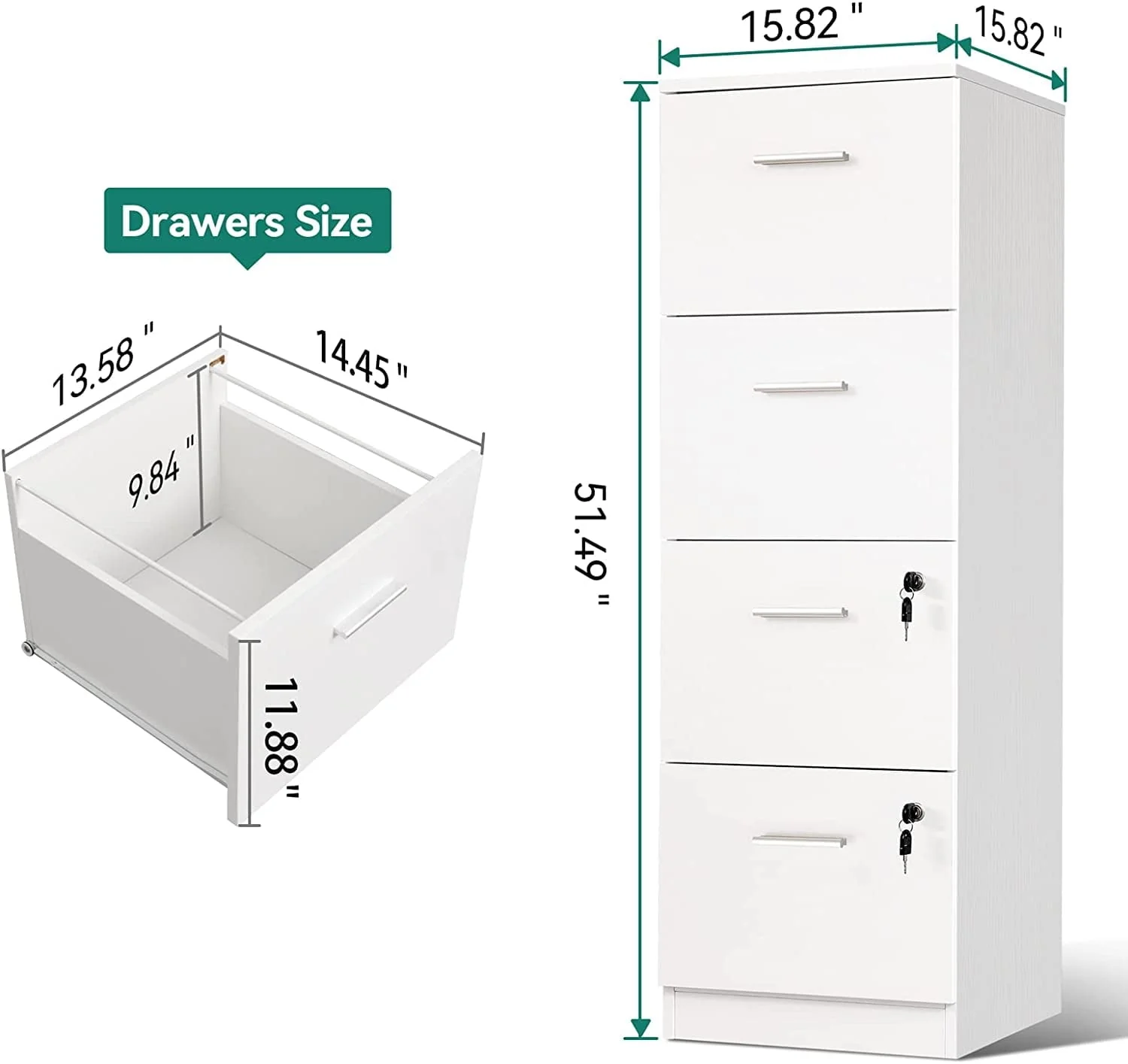 DEXTRUS 4-Drawer Wood File Cabinet with Lock, 15.86