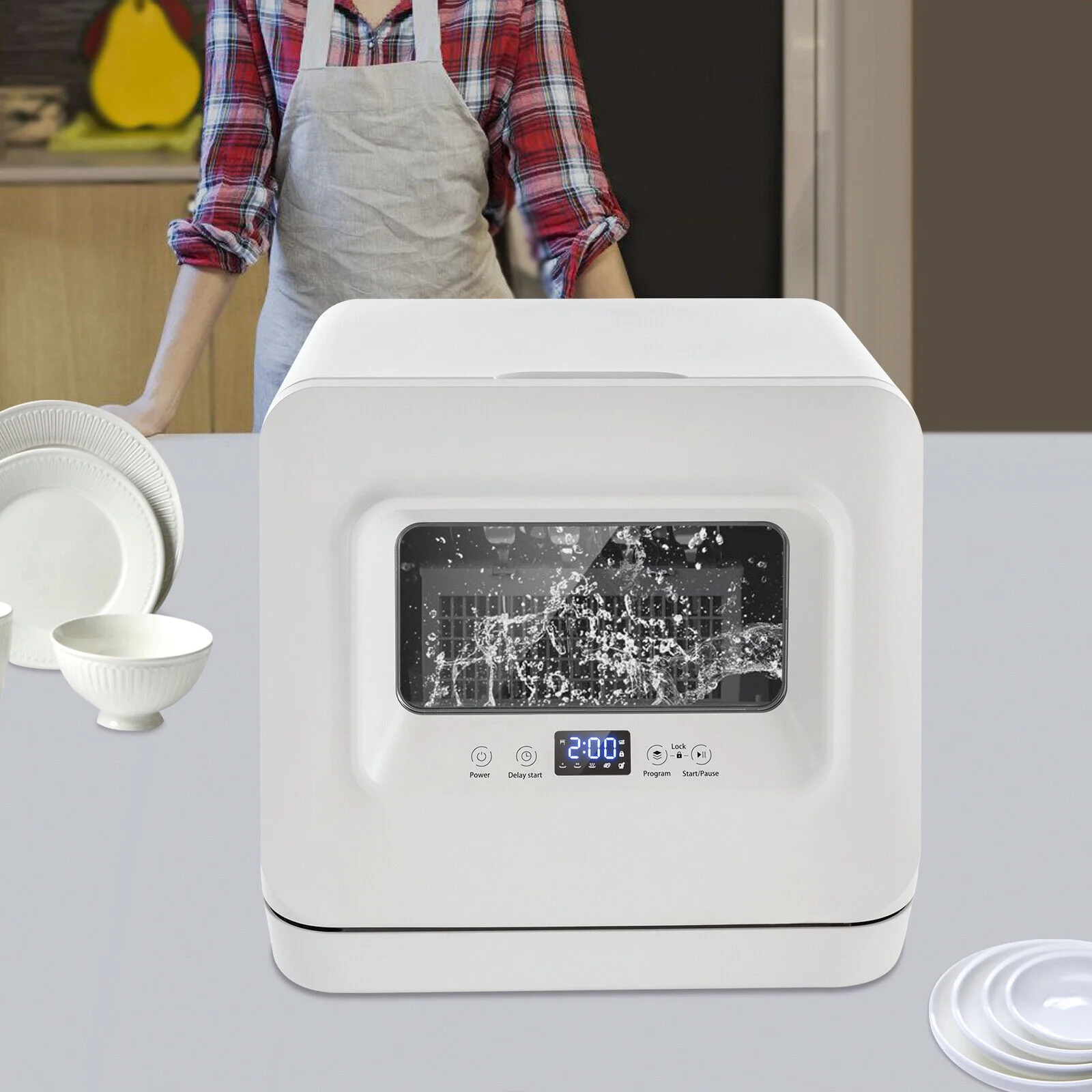 785W Portable Dishwasher, Leak-Proof, Air Dry, IPX1 Waterproof, 3-in-1 Mini Dishwasher with Water Tank for Kitchen