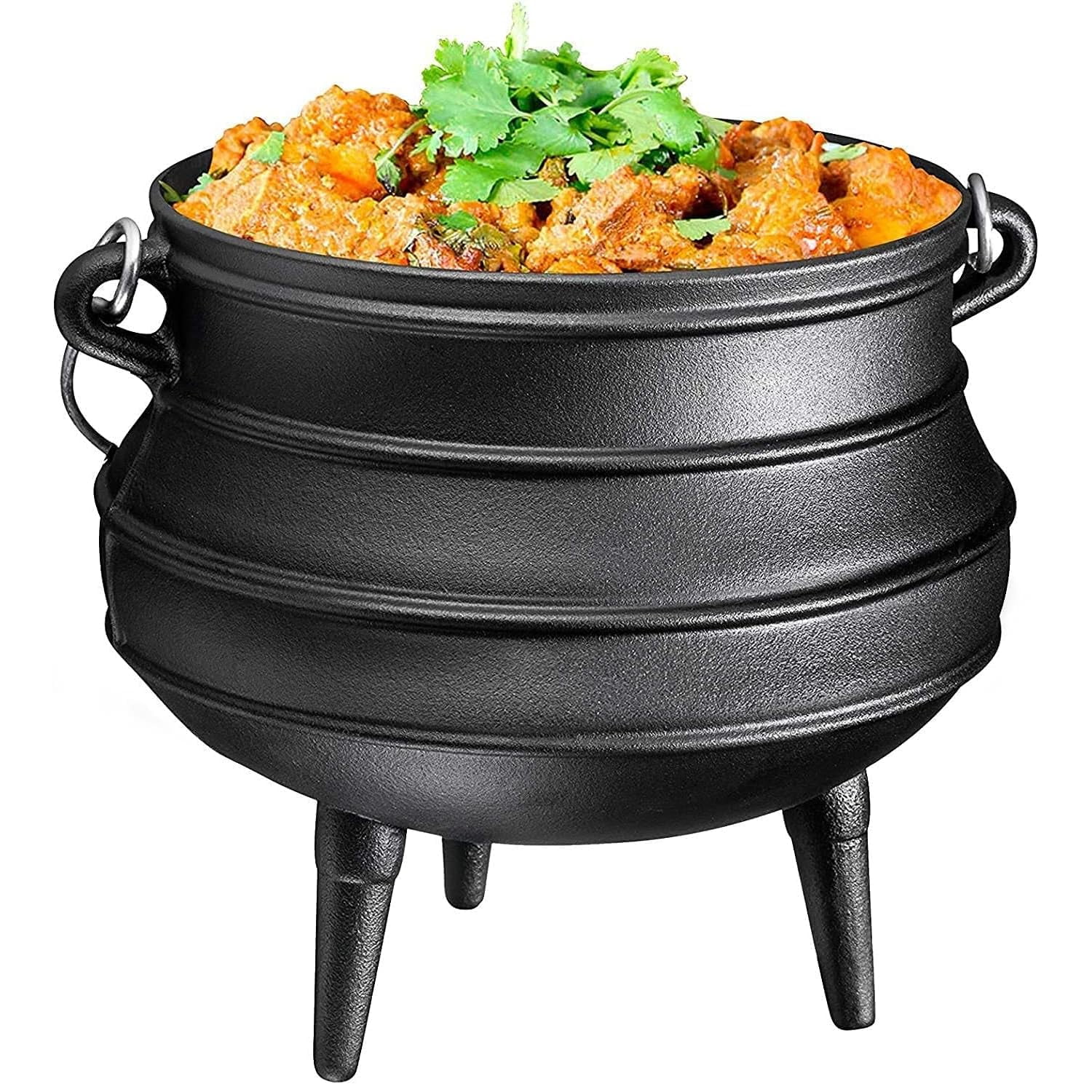 Bruntmor Pre-Seasoned Cast Iron Cauldron - Bruntmor African Potjie Pot with Lid - 3 Legs for Even Heat Distribution - Camping Dutch Oven Cookware for Over-the-Fire Cooking - 10 Quarts, X-Large