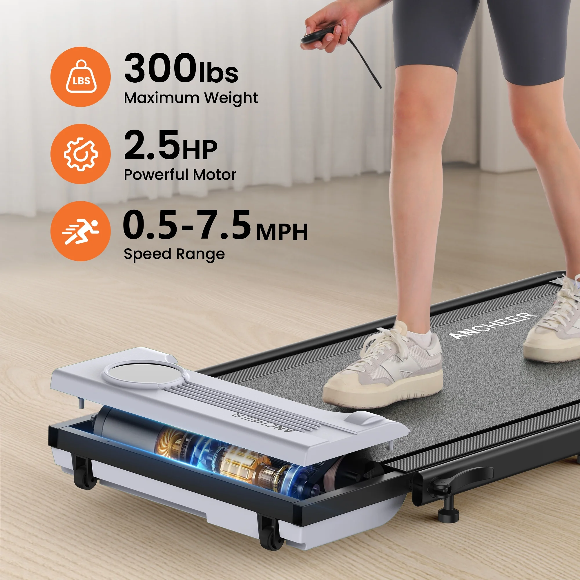 ANCHEER Portable Folding Walking Pad 300lb, 7.5 MPH Under Desk Treadmill with Remote Control & LED Display,2 in 1 Walking Pad Treadmill for Home/Office/Exercise(Pink)
