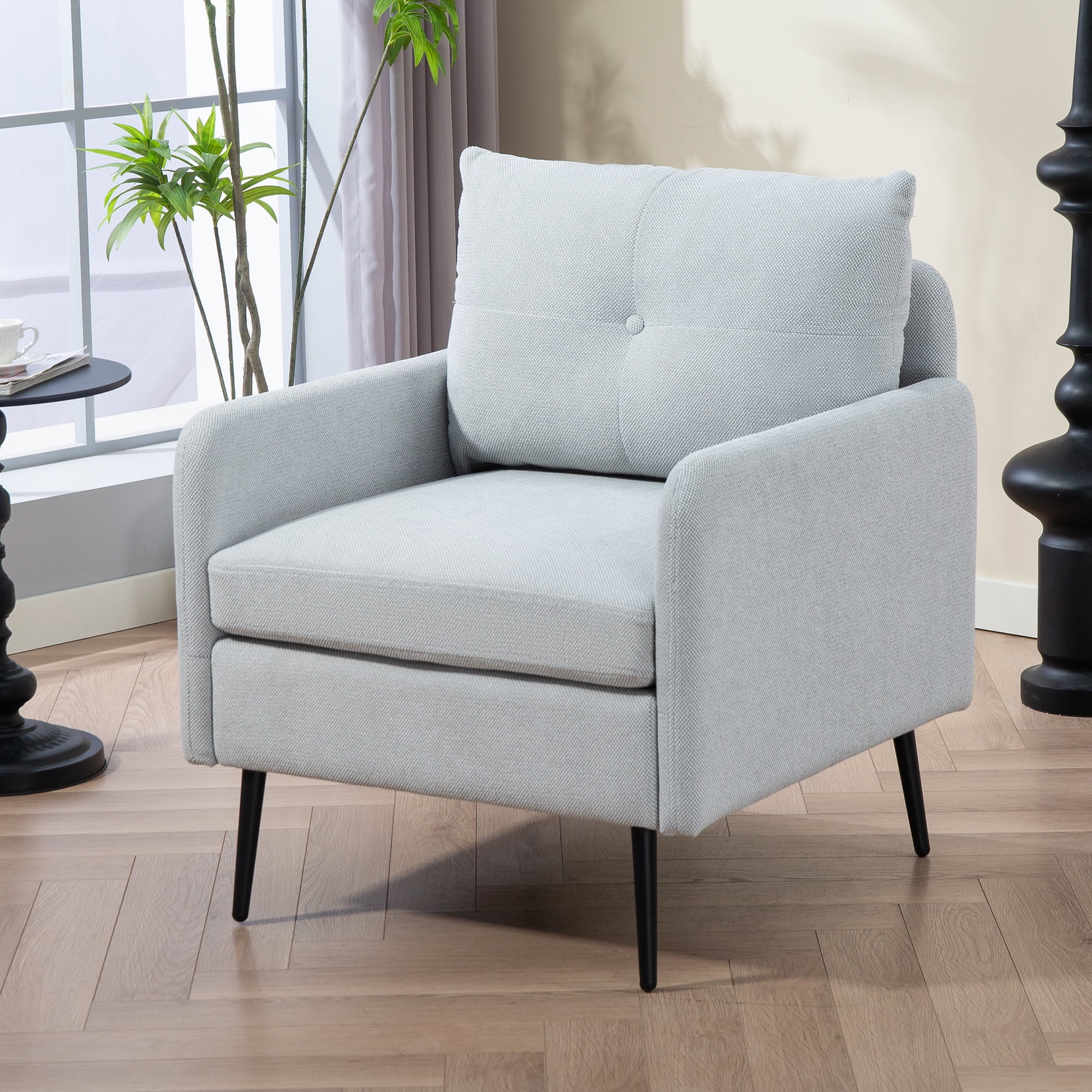 Accent Chair with Metal Black Legs, Comfy Chenille Club Fabric Armchair, Single Sofa Chair for Living Room Bedroom, Dining Room Accent Club Guest Chair, Holds 300lbs