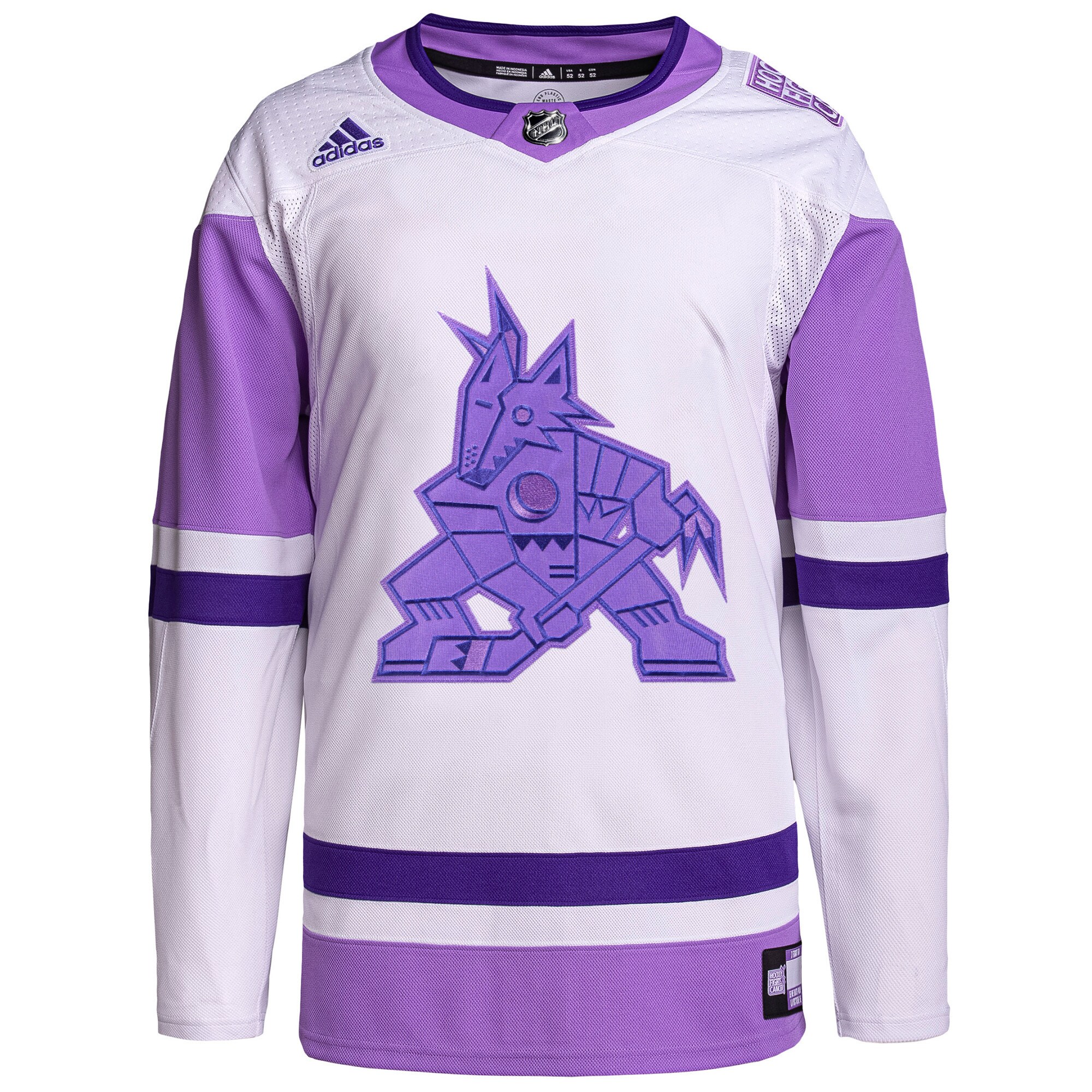 Arizona Coyotes  Hockey Fights Cancer Primegreen  Custom Jersey – White/Purple