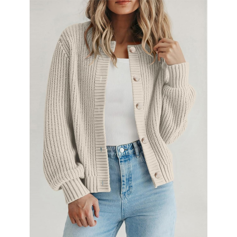 Women's Chunky Knit Open Front Sweater Crewneck