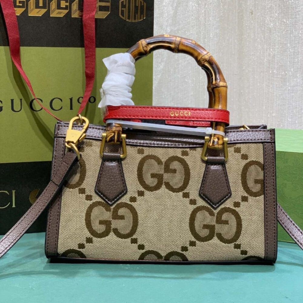 Gucci Diana Small Shoulder Bag Jumbo GG Camel Ebony 9.8 Inches