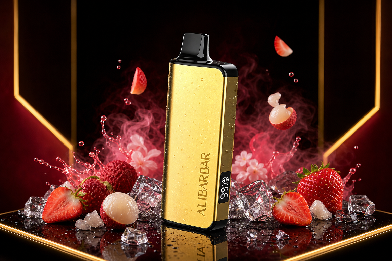 ALIBARBAR Strawberry Lychee flavour with strawberries and fresh lychee fruit