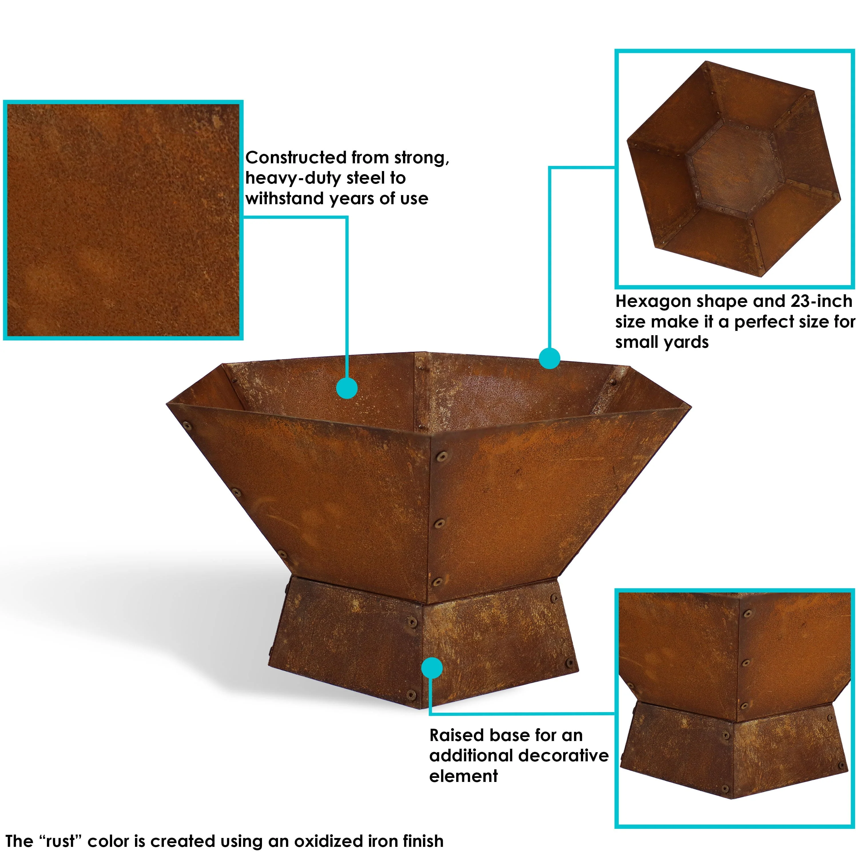 Sunnydaze Outdoor Camping or Backyard Hexagon Rustic Affinity Fire Pit Bowl on Pedestal Stand - 23