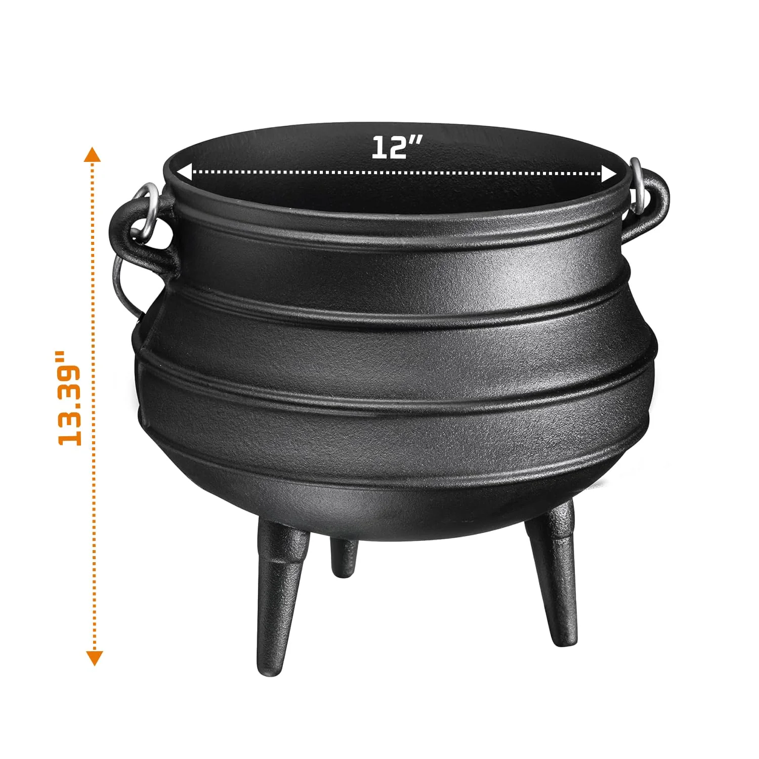 Bruntmor Pre-Seasoned Cast Iron Cauldron - Bruntmor African Potjie Pot with Lid - 3 Legs for Even Heat Distribution - Camping Dutch Oven Cookware for Over-the-Fire Cooking - 10 Quarts, X-Large