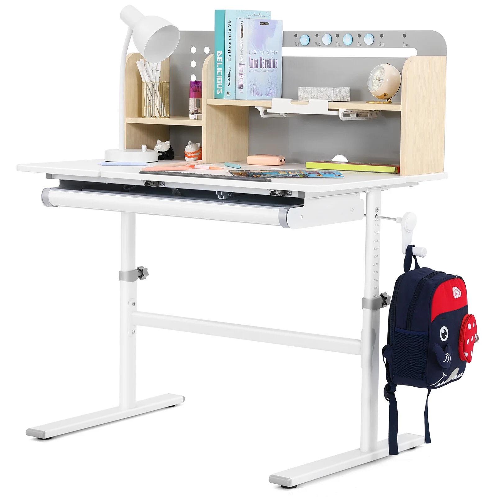 Adjustable Height Ergonomic Kids Study Desk & Chair Set Children Students Drafting Table Home School with Shelf,Drawer(Gray)
