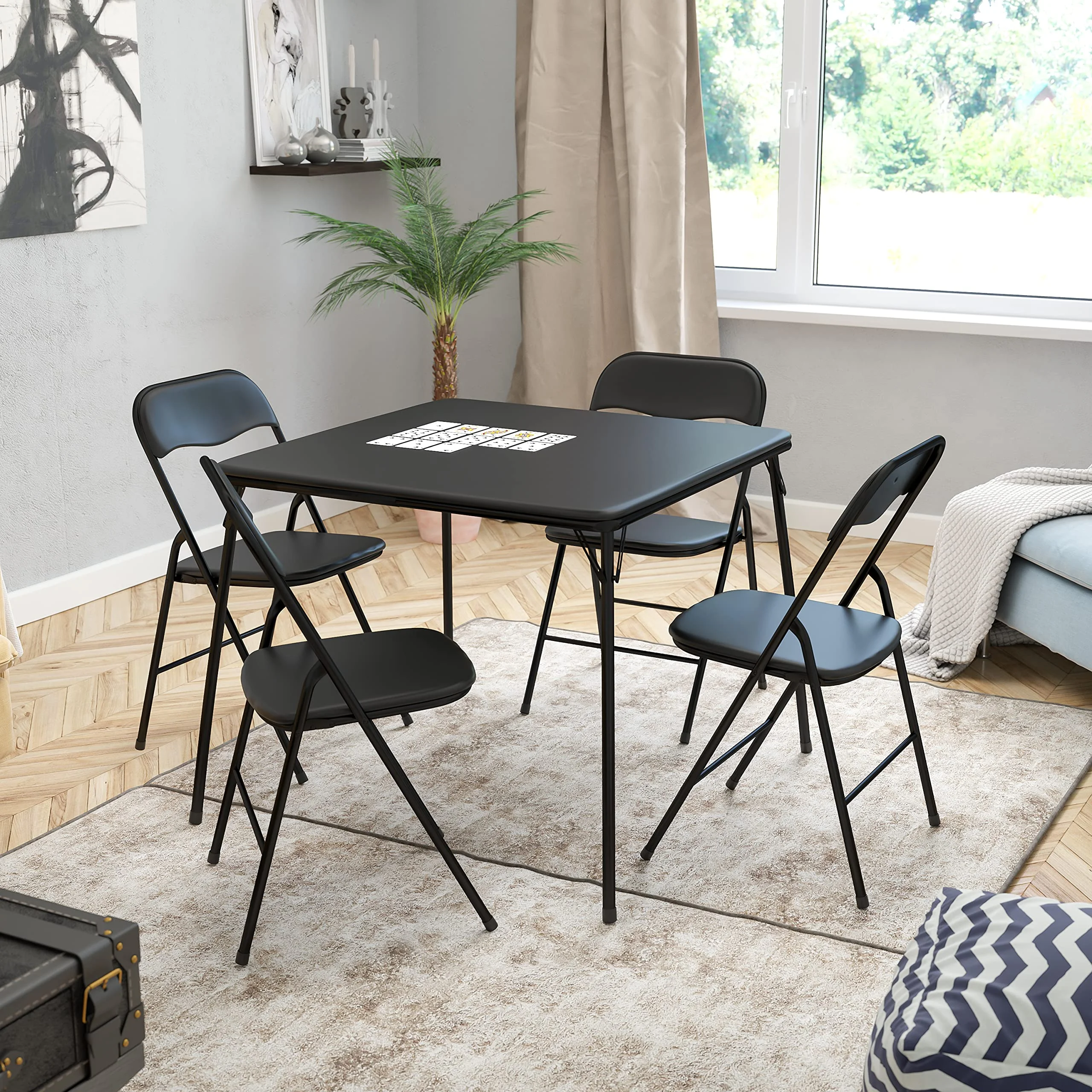 Madison 5-Piece Folding Card Table and Chairs Set, Portable Event Table and Chairs Set, Black