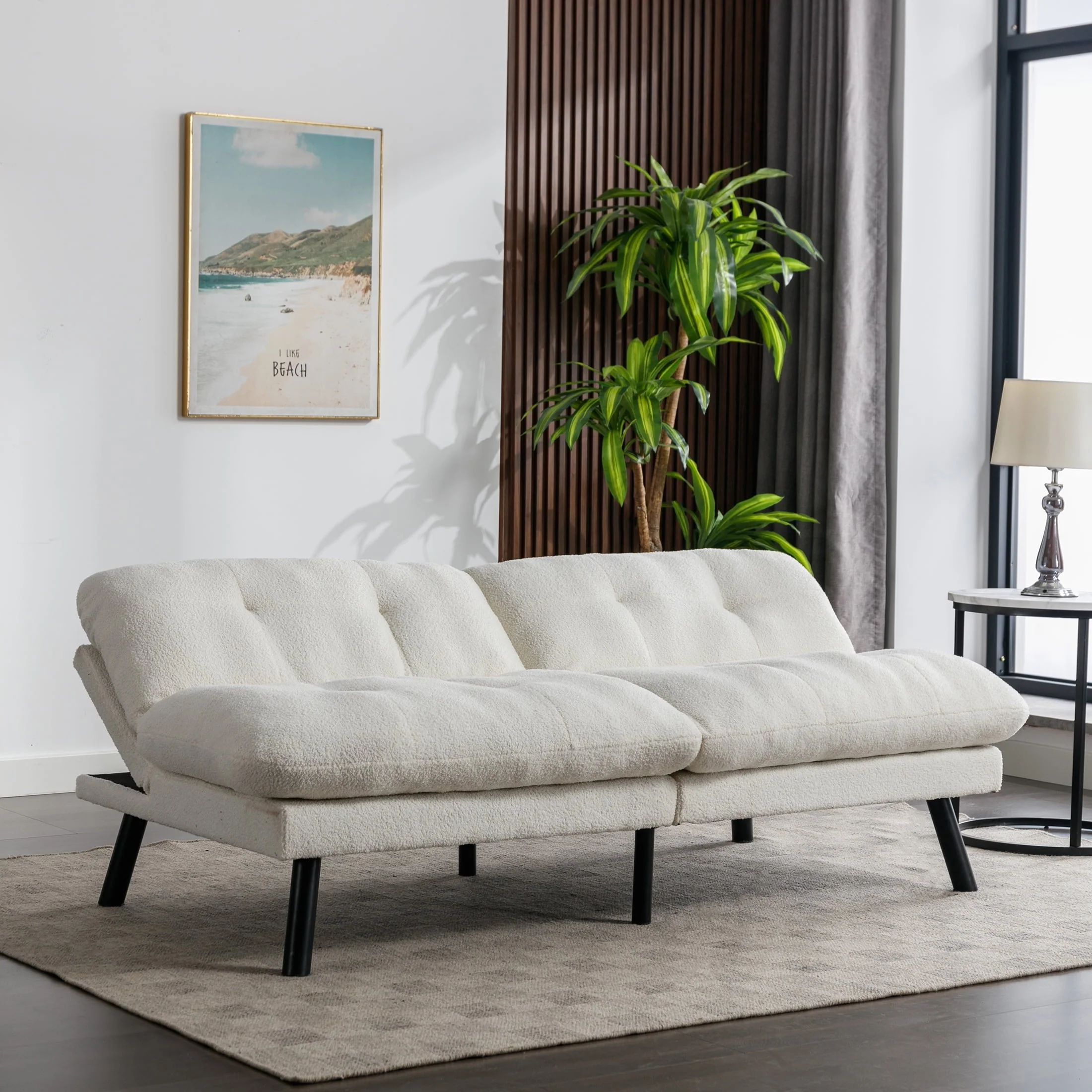 Mainstays Camden Cozy Futon, Cream Boucle Fabric