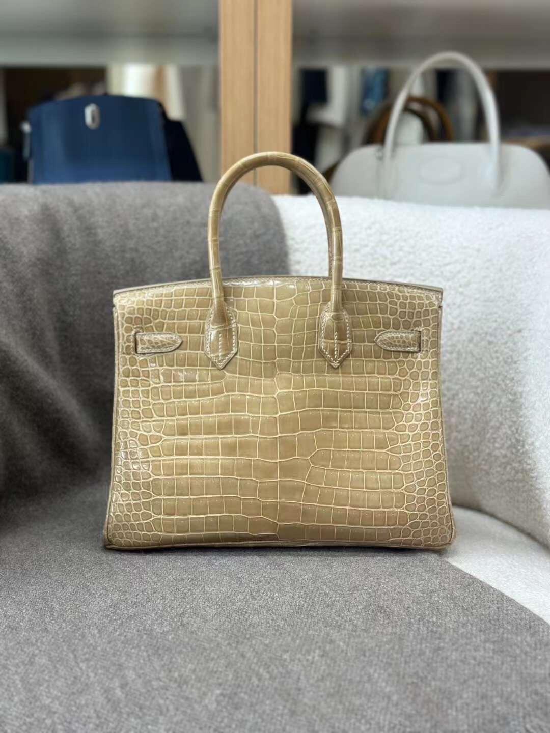Hermes beige silver buckle shiny inverted V crocodile birkin 25-30CM customization