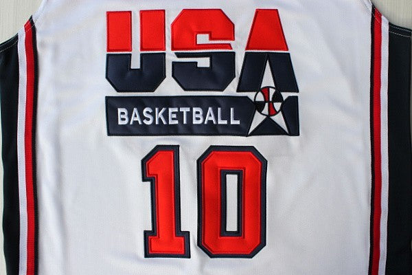 1:1 double layer solid embroidery player version of Dream Team #10 Drexler white suit