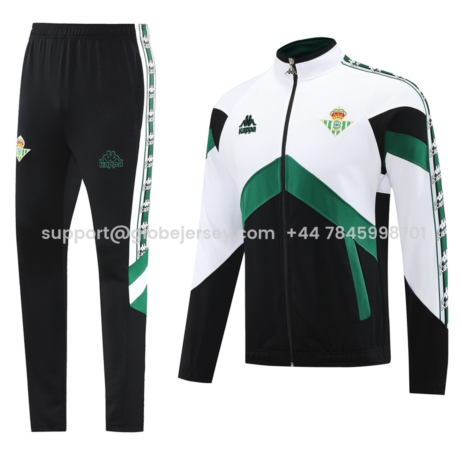 Real Betis 25-26 Jacket Training Tracksuit - Green White Black Throwback Jackets & Black Pants