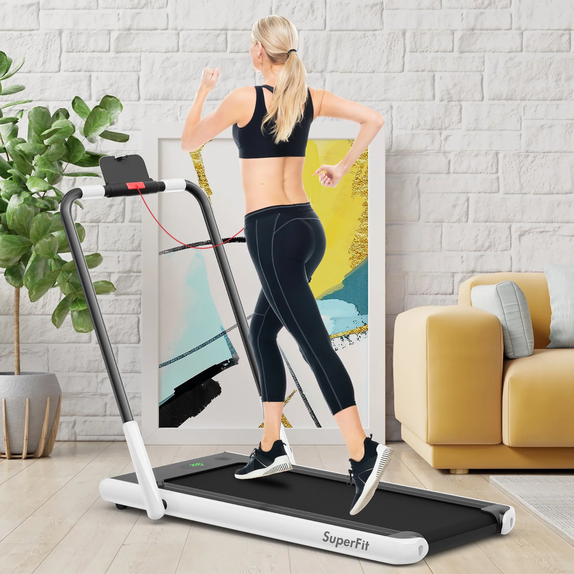 SuperFit Up To 7.5MPH 2.25HP 2-in-1 Folding Under Desk Treadmill W/Speaker Controller APP, Single Display Screen Silver
