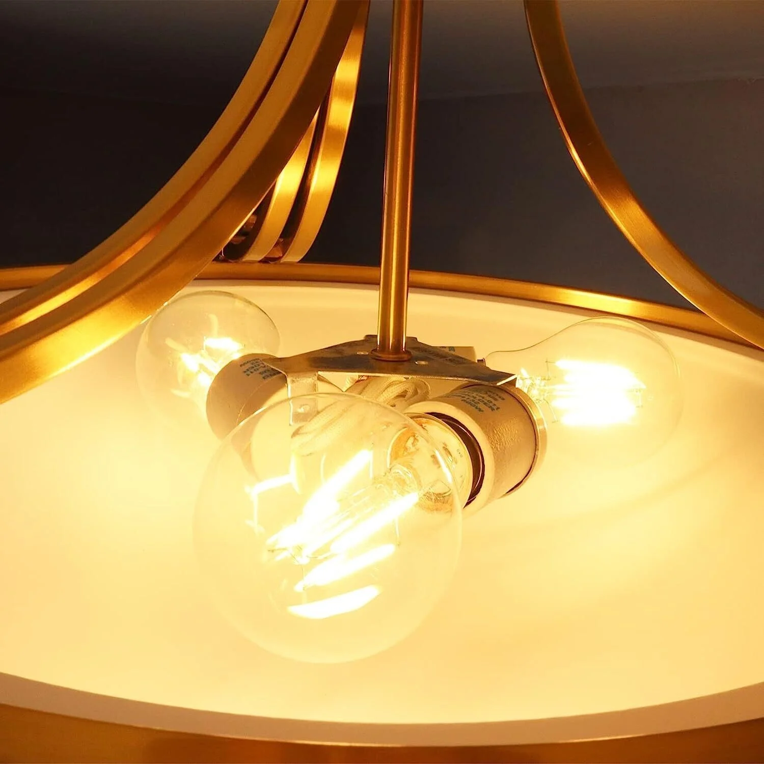 Claxy 3-Light Gold Semi Flush Mount Light with Bowl Milk Glass Shade