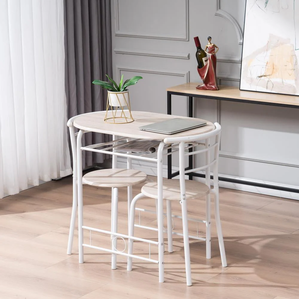 Winado 3-Piece Wooden Round Table & Chair Set for Kitchen, Dining Room White Frame