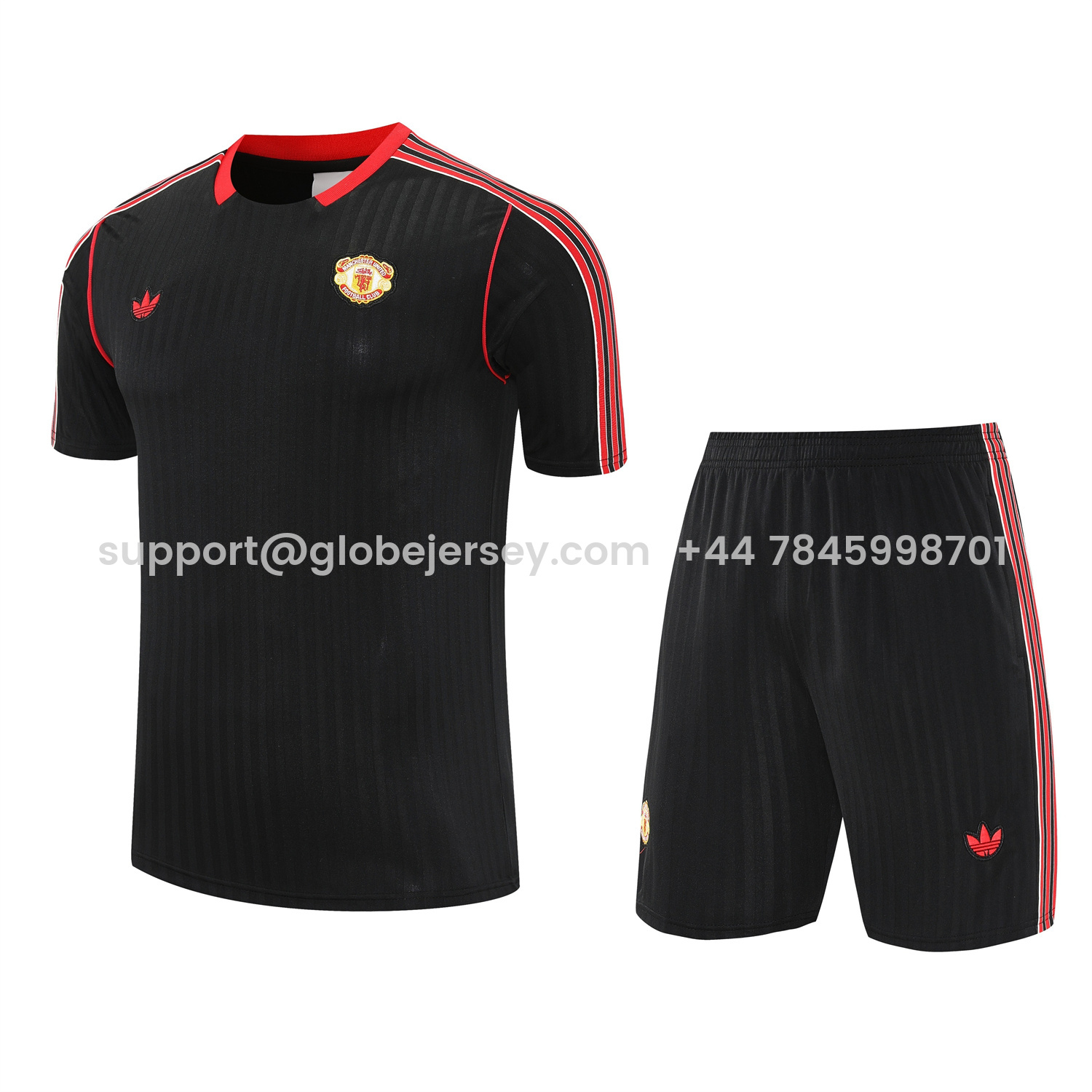 Manchester United 25-26 Short-Sleeve Training Set - Red Lines Black Top & Black Shorts