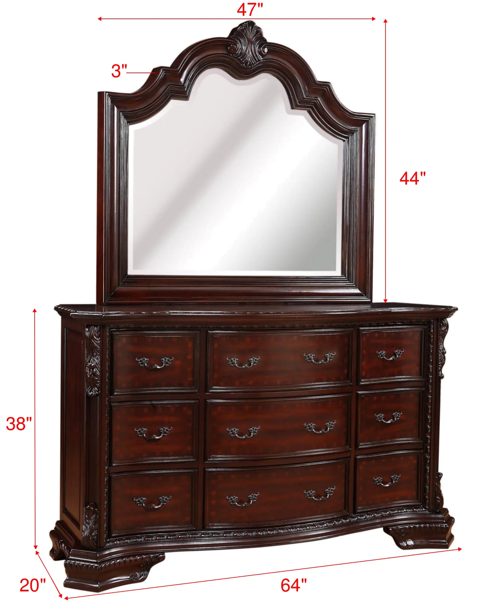 Jerrylee Rich Brown Upholstered Panel Bedroom Set Special King 3 Piece: Bed, Dresser, Mirror