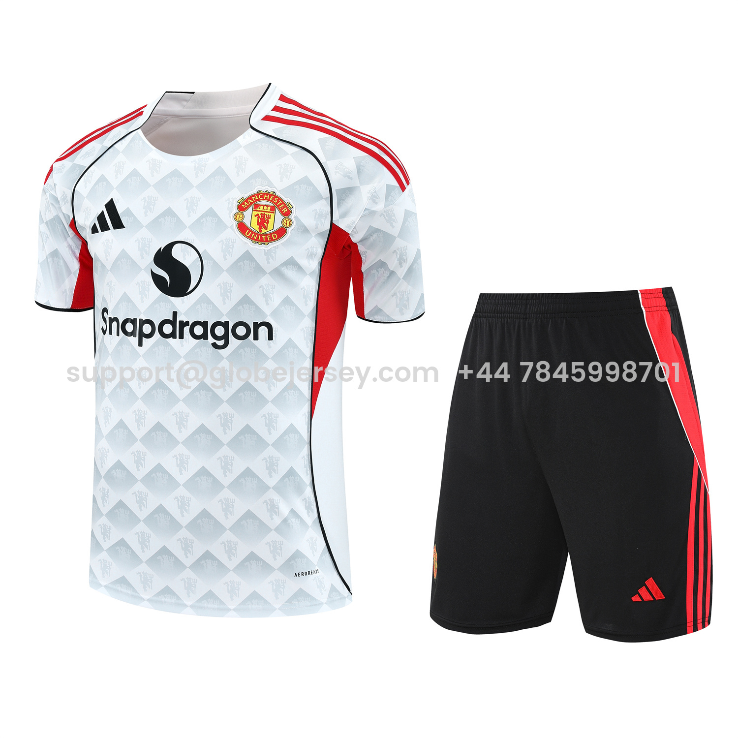 Manchester United 25-26 Short-Sleeve Training Set - Red Edge White Top & Black Shorts