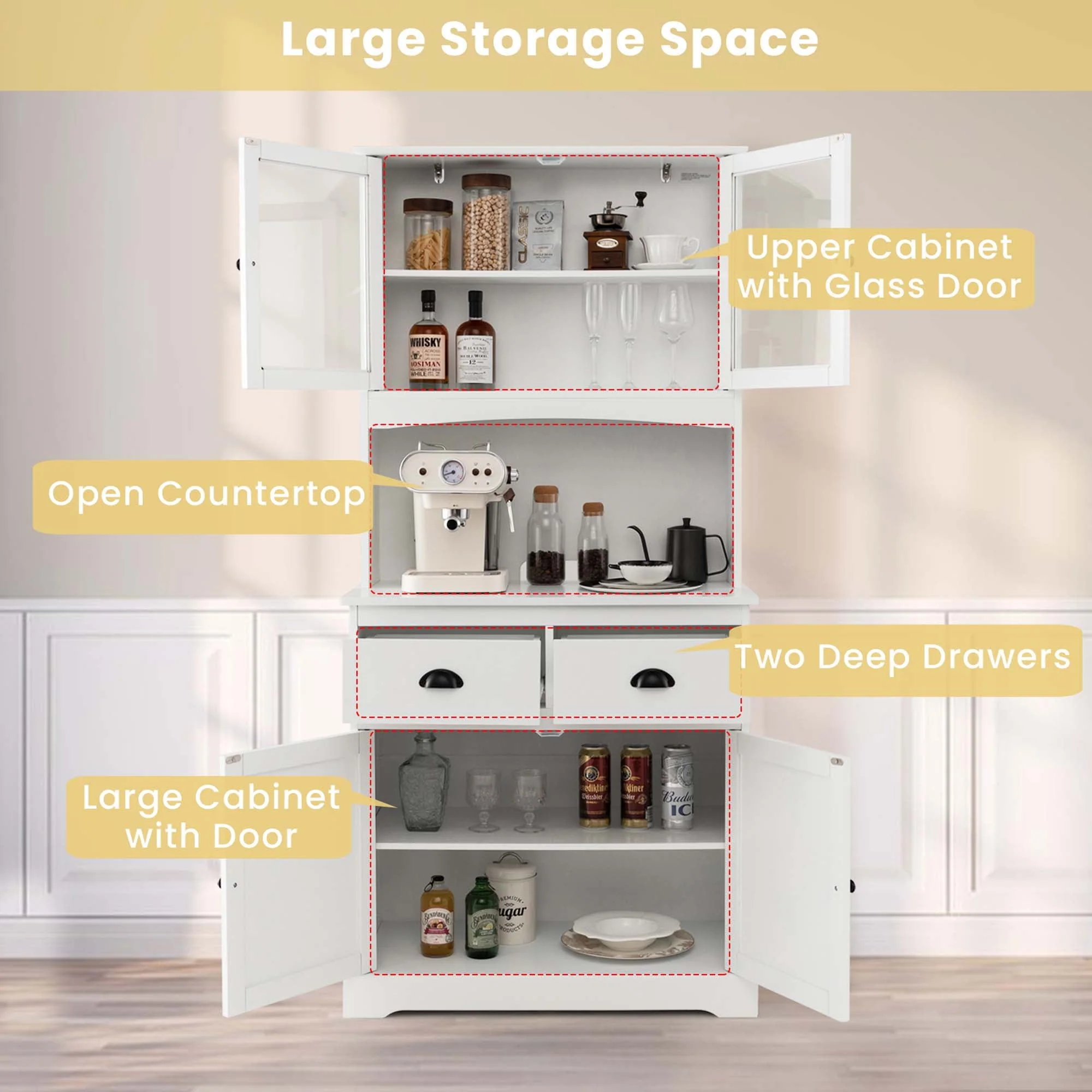 Costway 67'' Storage Cabinet Closet Kitchen Pantry Cupboard with Adjustable Shelves White