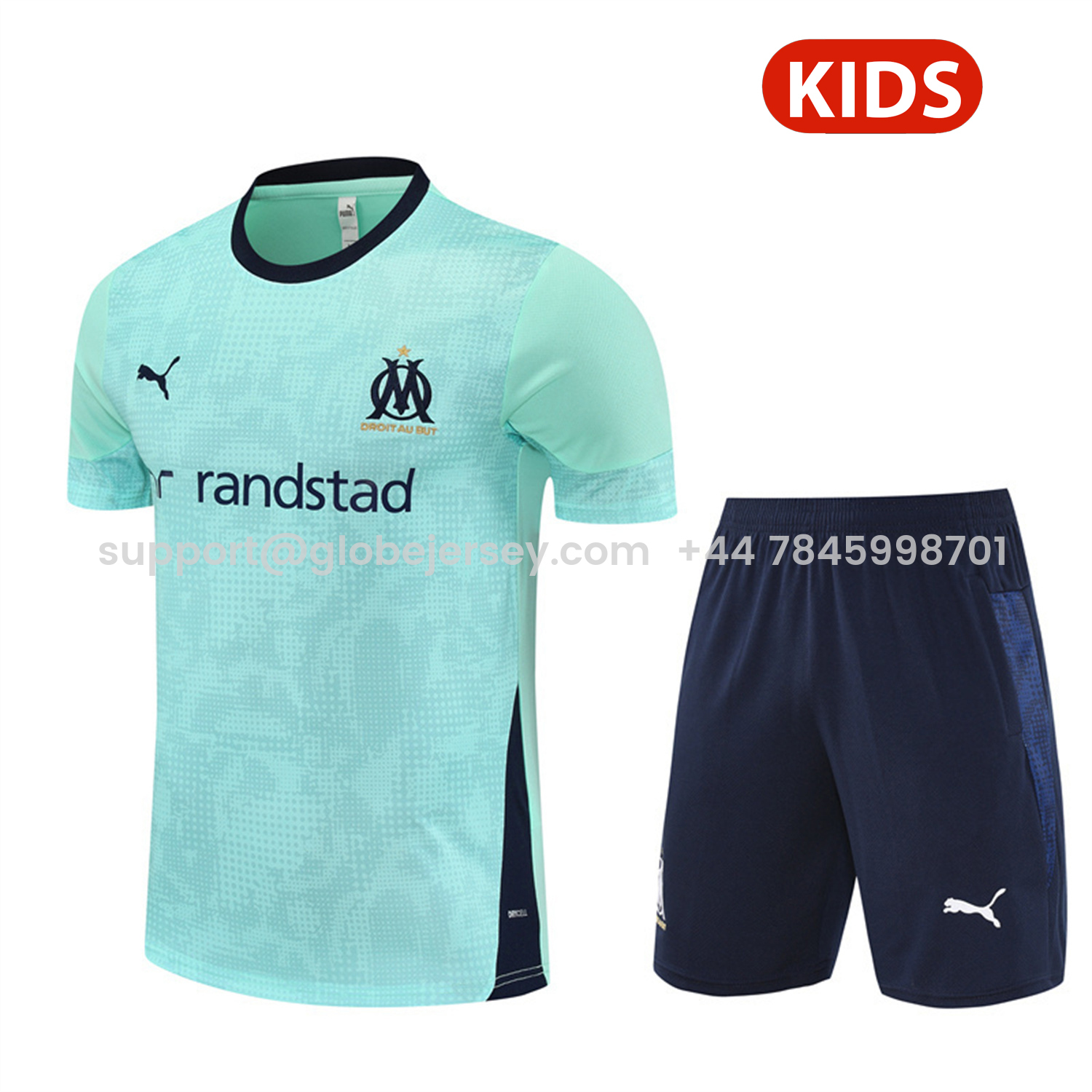 Marseille 25-26 Kids Short-Sleeve Training Set - Nattierblue Top & Deep Blue Pants