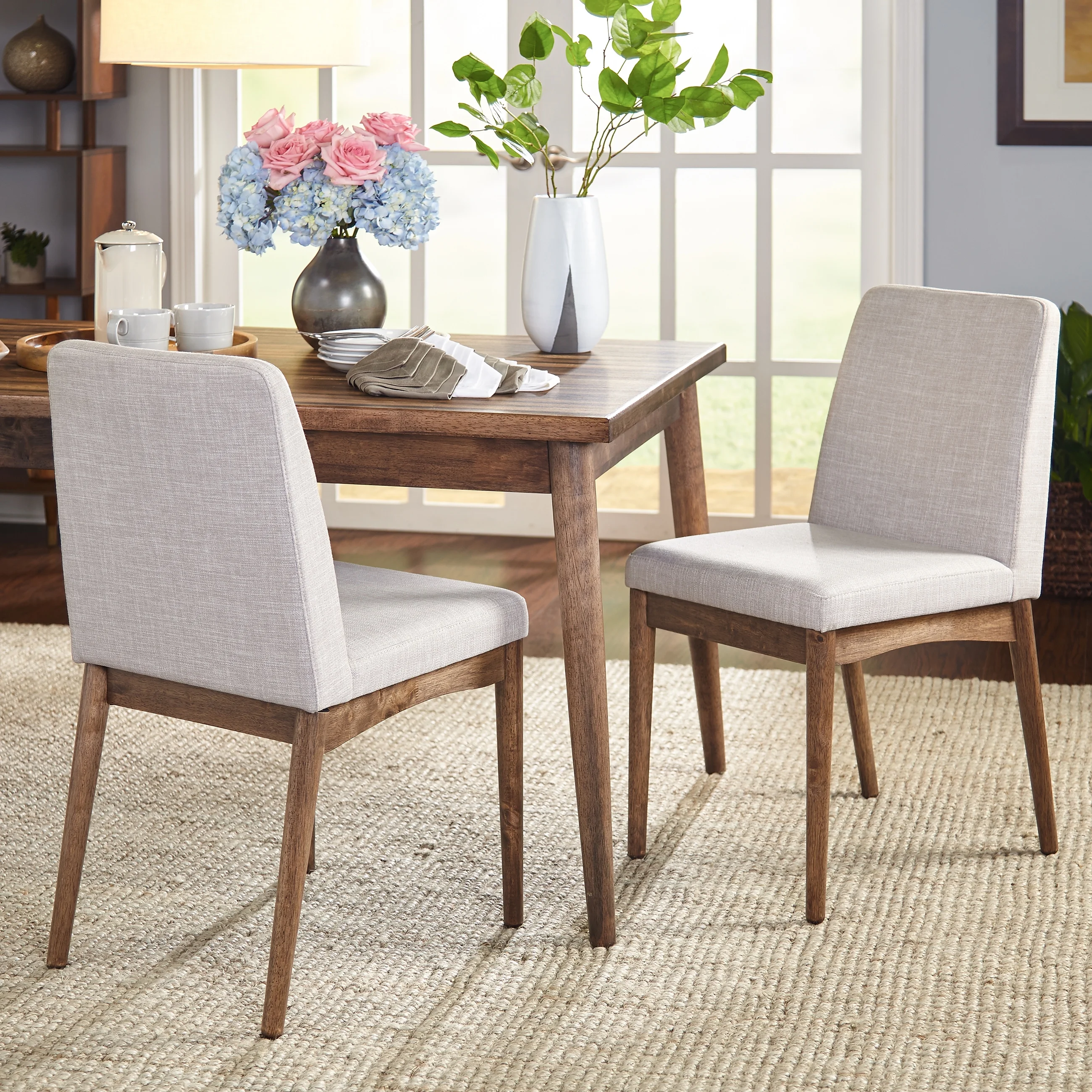 TMS Element 7-Piece Indoor Dining Set, Includes Table and Chairs, Walnut/Gray