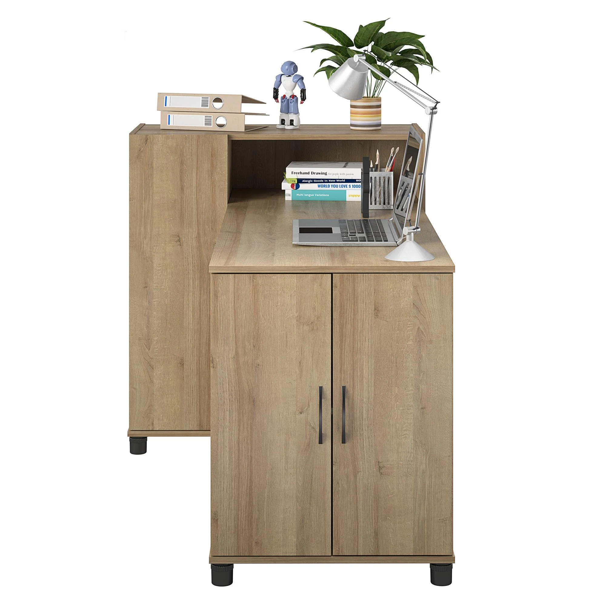 RealRooms Basin Hobby and Craft Desk with Storage, Natural