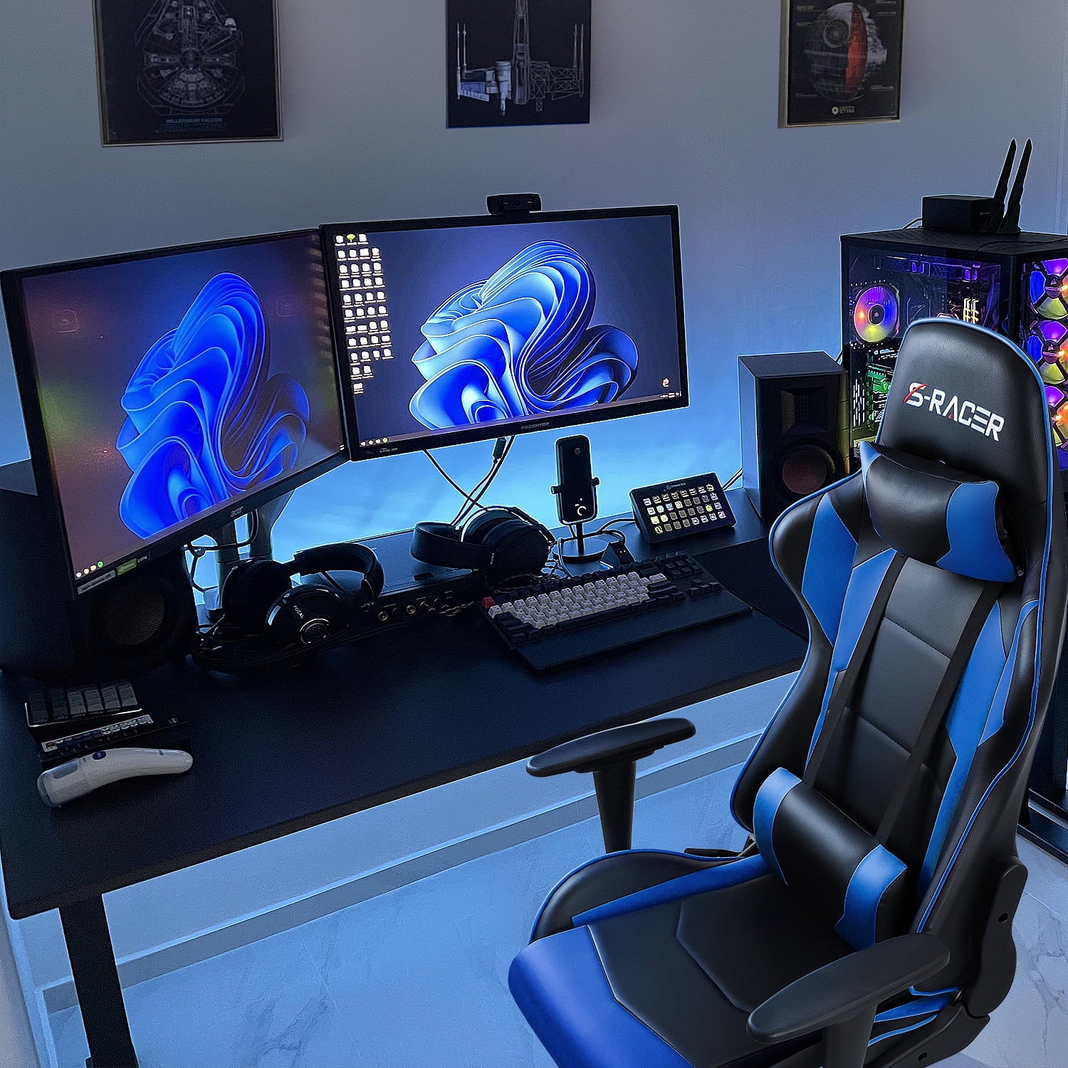 Homall Gaming Chair Office Chair High Back Computer Chair Leather Desk Chair Racing Executive Ergonomic Adjustable Swivel Task Chair with Headrest and Lumbar Support, Purple