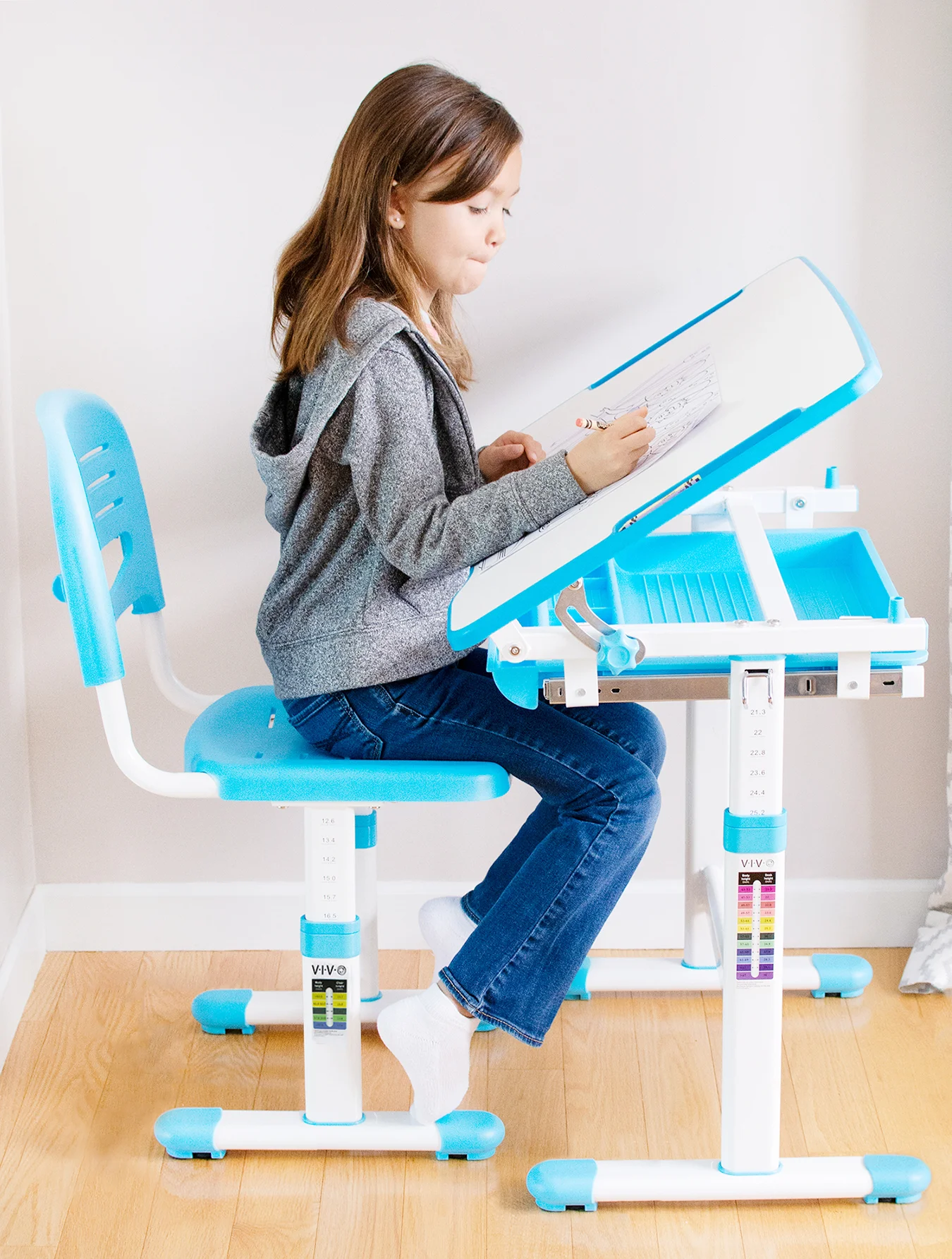 VIVO Height Adjustable Childrens Desk & Chair Kids Interactive Work Station Grey