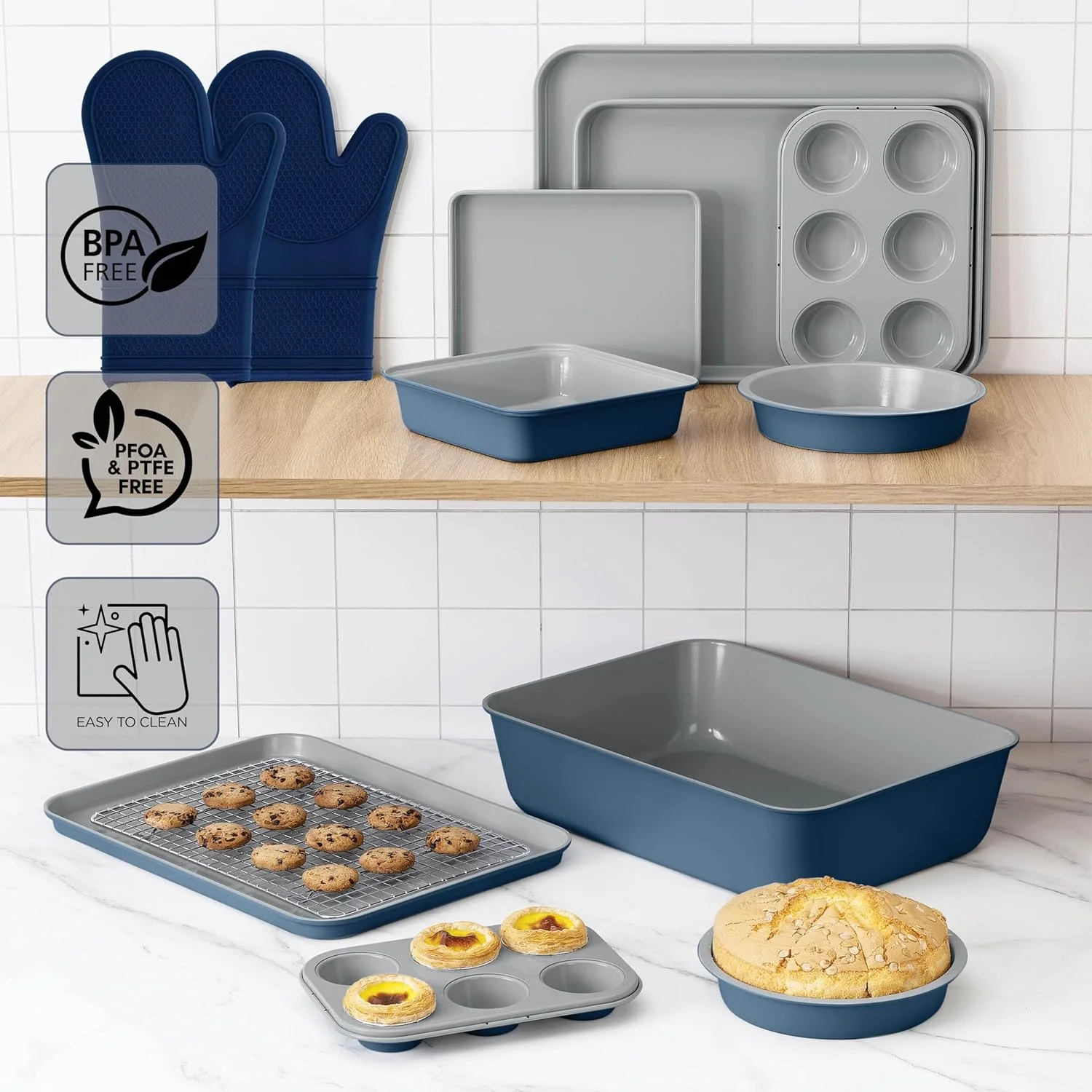 Country Kitchen 13-Piece Nonstick Cookware and Bakeware Set - Pots and Pans Collection with Stackable Design, Cream