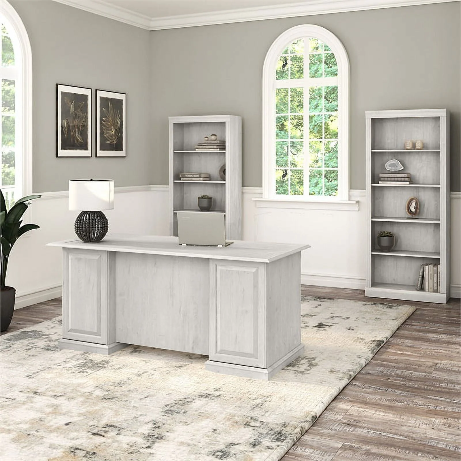 UrbanPro Executive Desk and Bookcase Set in Linen White Oak - Engineered Wood
