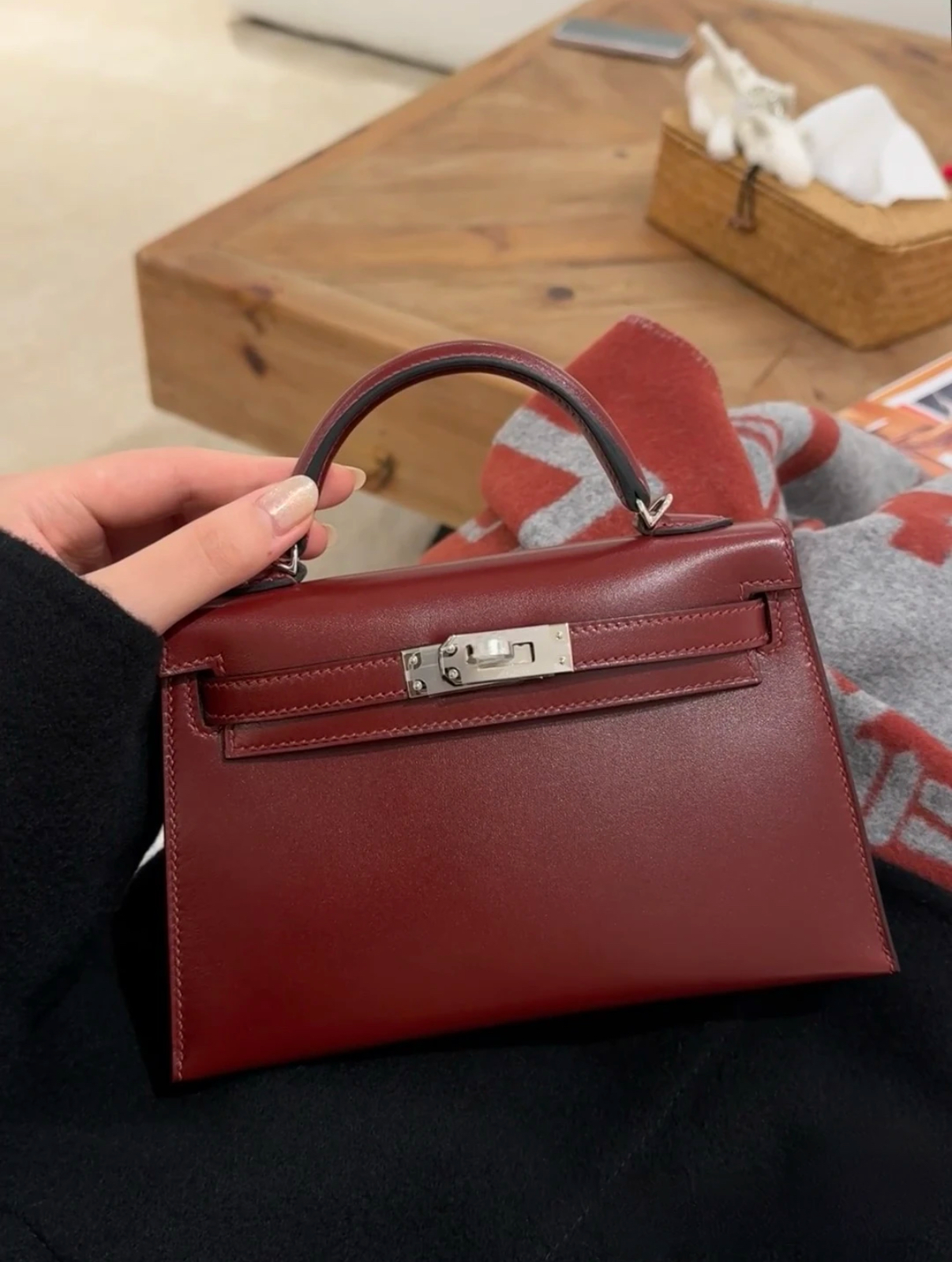 Kelly mini 2 19cm Bordeaux wine red custom