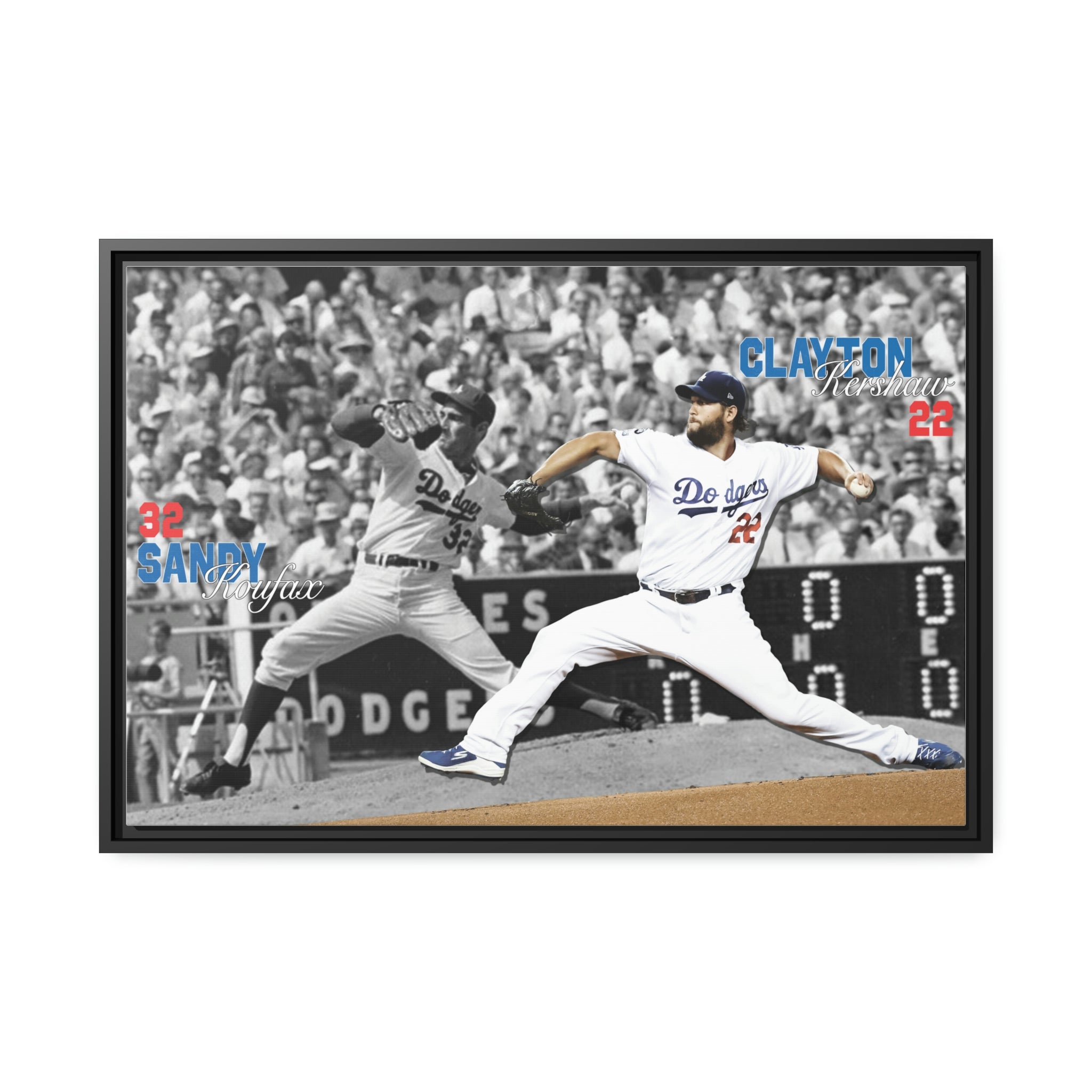 Sandy Koufax and Clayton Kershaw Los Angeles Dodgers All-Time Greats Premium Wall Art Framed Canvas