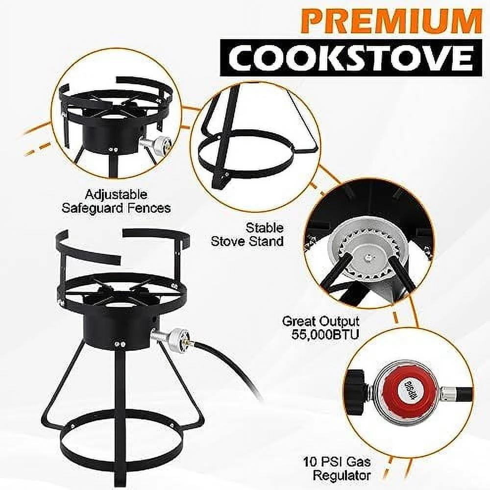 30QT Turkey Fryer with Basket and Propane Gas Burner Set, Seafood Boil Pot, Crawfish Boiler, Aluminum Turkey Deep Fryer with Basket and Burner for Outdoor Cooking, For Boiling and Frying