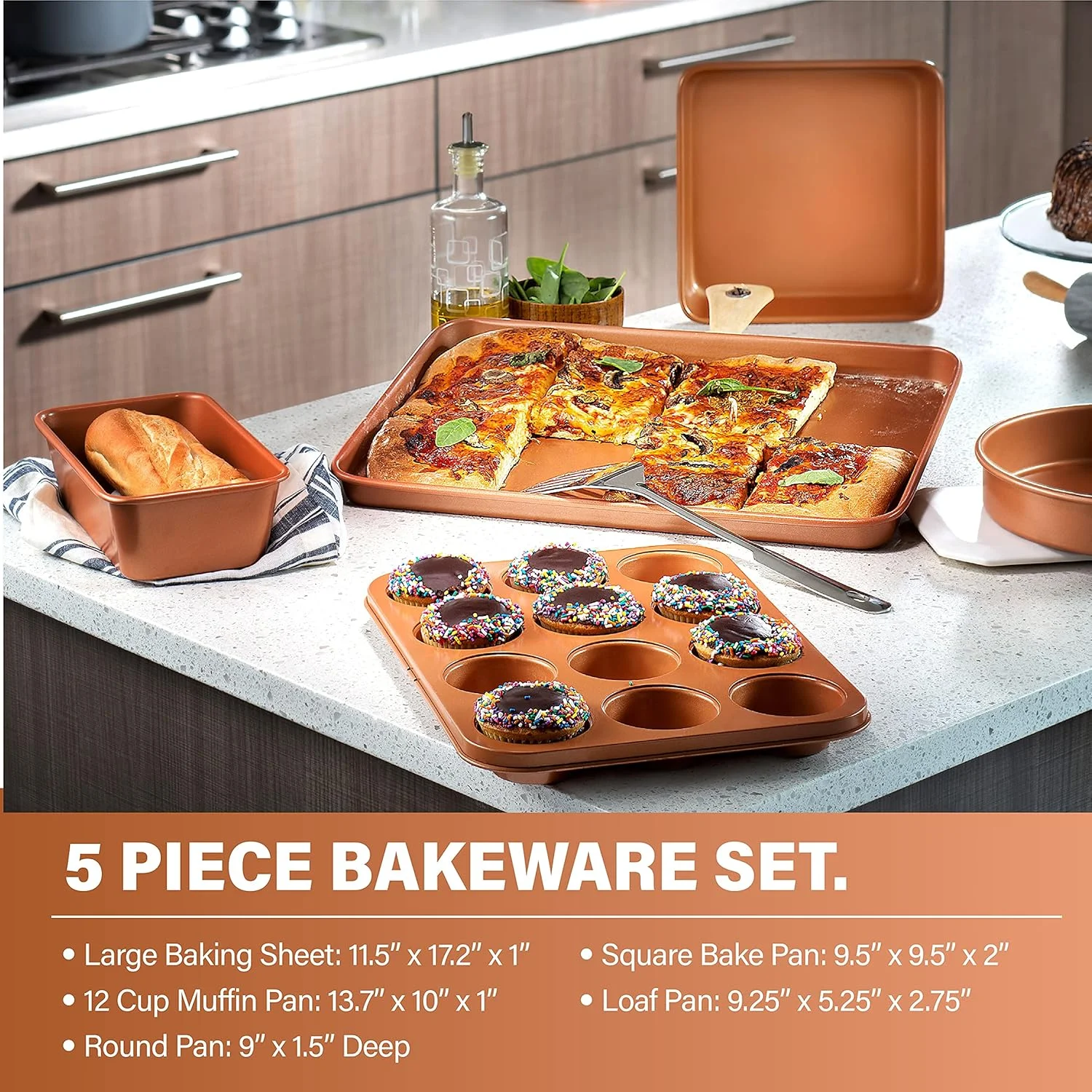 Gotham Steel Hammered 20 Pc Ceramic Cookware Set Nonstick, Induction Pots and Pans Set, Non Toxic Cookware Sets, Oven & Dishwasher Safe - Copper