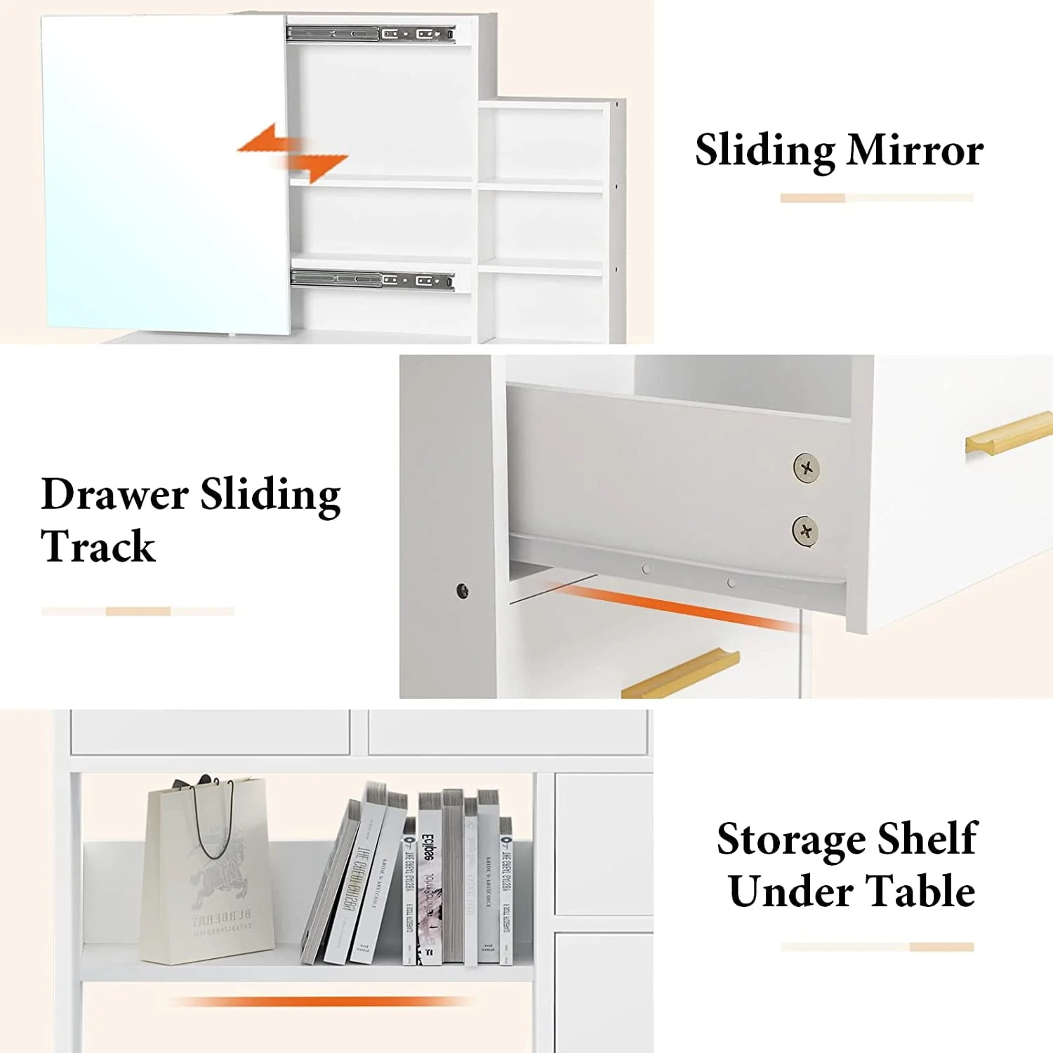 Makeup Vanity Table with Sliding Mirror,Vanity Desk with Hidden Storage Shelves and 5 Drawers,Modern Vanity Table with Mirror for Bedroom,White