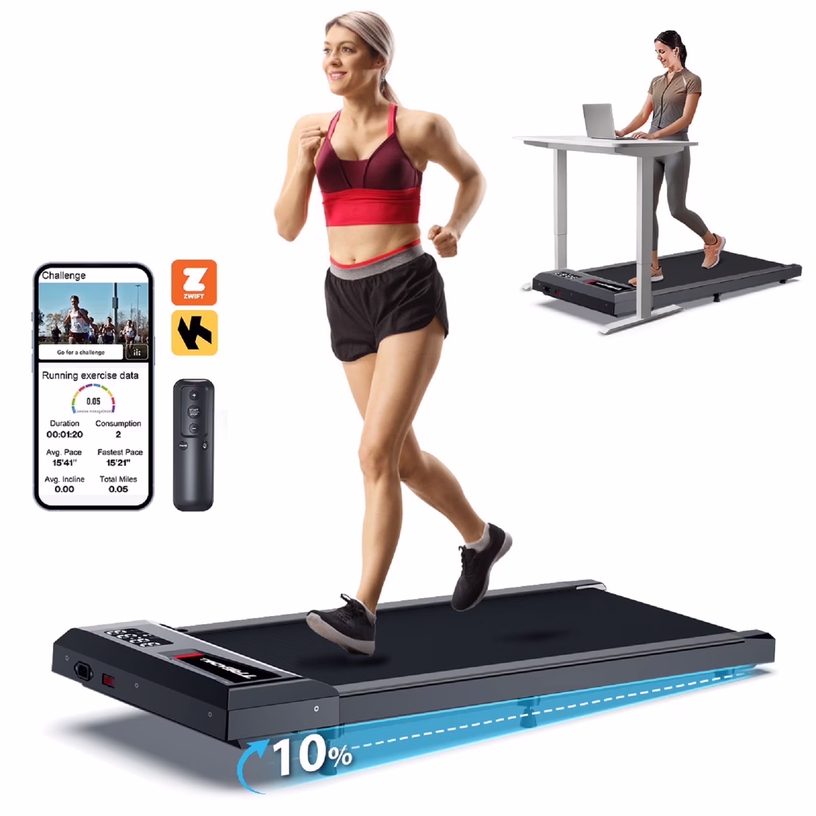 Walking Pad Treadmill,YZRUN Under Desk Treadmill 2.5 HP Portable Treadmills for Home, 265 lbs Capacity (Black Red)