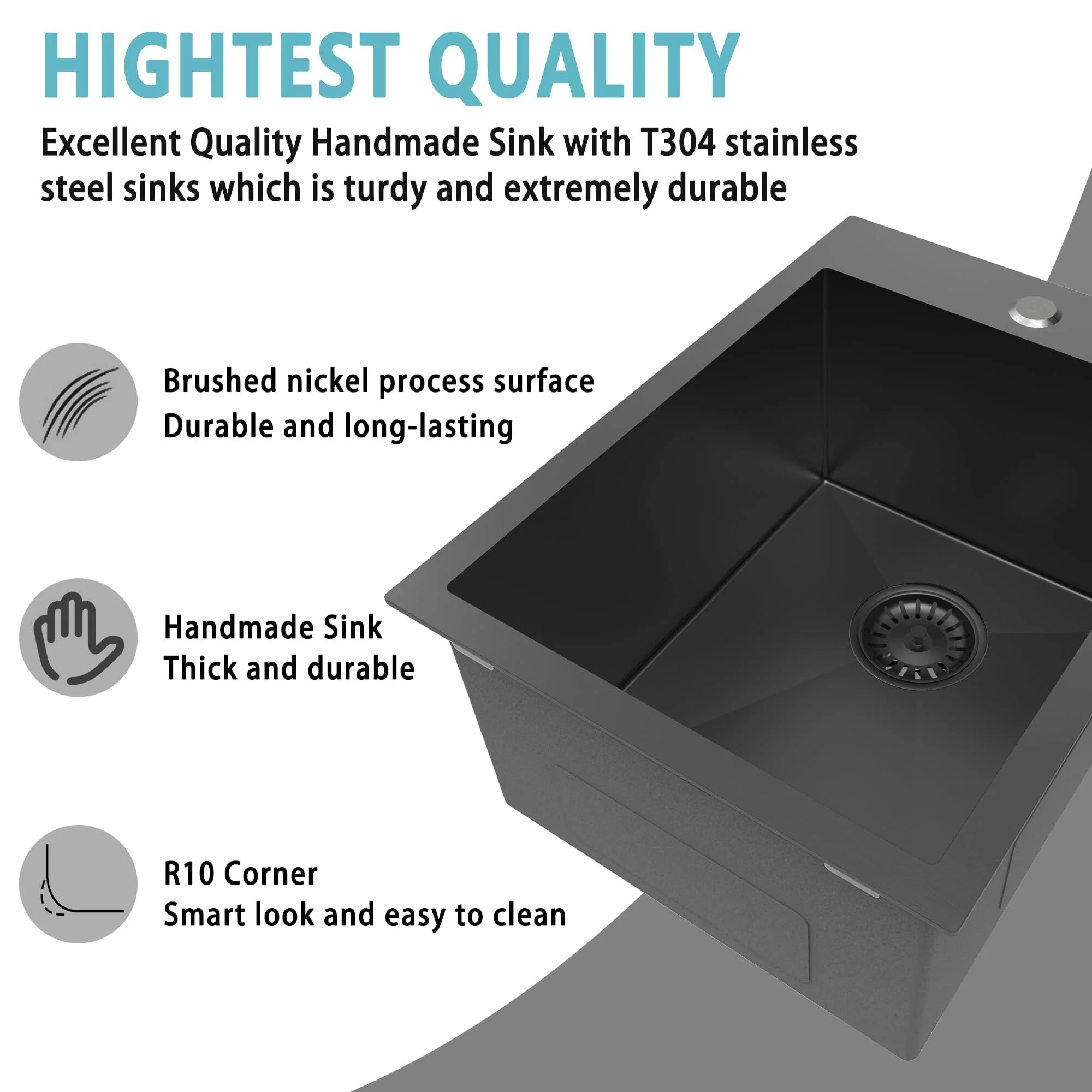 15 x 15 Inch Black Drop In Kitchen Bar Sink, Small Kitchen Sink Single Bowl Topmount Bar Prep Sink 18 Gauge Stainless Steel Bar Sink with Grid and Basket Strainer