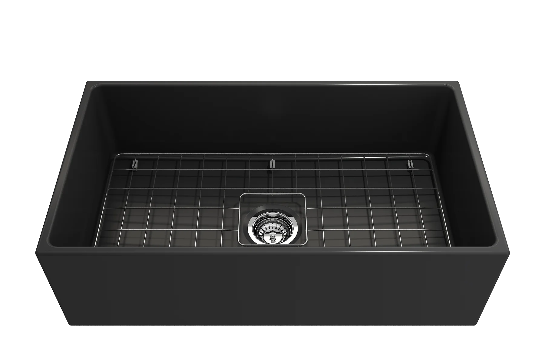 BOCCHI Contempo Apron Front Fireclay 33 in. Single Bowl Kitchen Sink with Protective Bottom Grid and Strainer in White