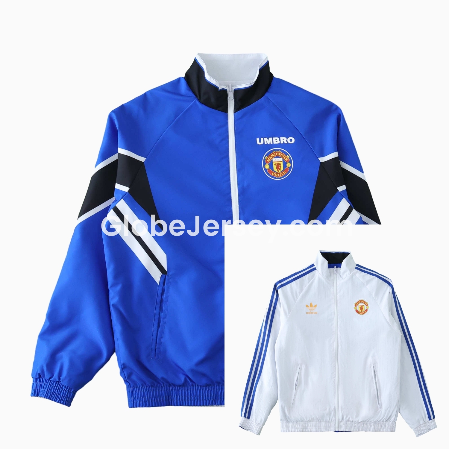 Retro Manchester United 1996 Double Sided Reversible Windbreaker - Blue & Green