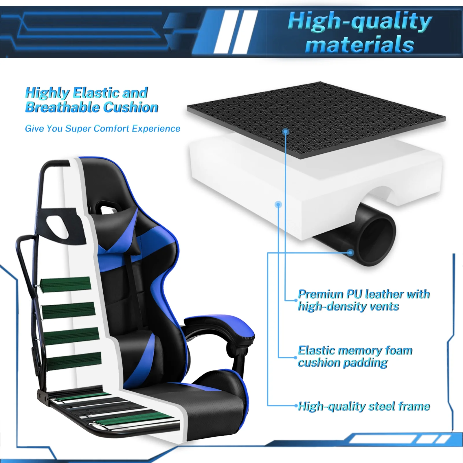 SOONTRANS Green Gaming Chair with Footrest, High Back Gamer Chair with Massage Lumbar Pillow, Gamer Computer Desk Chair (Green)