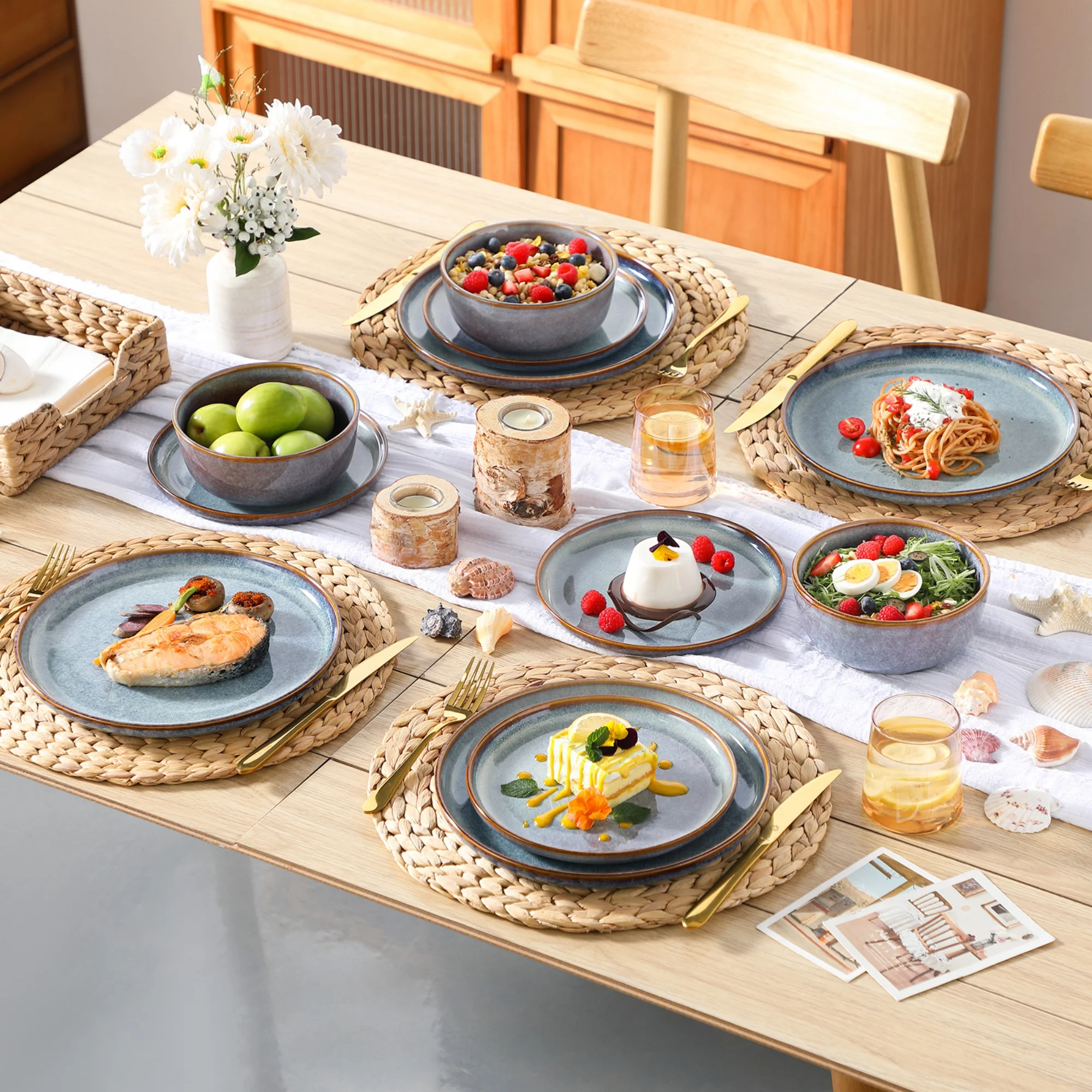 Malacasa 24 Pcs Dinnerware Sets, Stoneware Plates and Bowls Set, Tableware Dishwasher Microwave Safe, Serves For 6 people, Brown