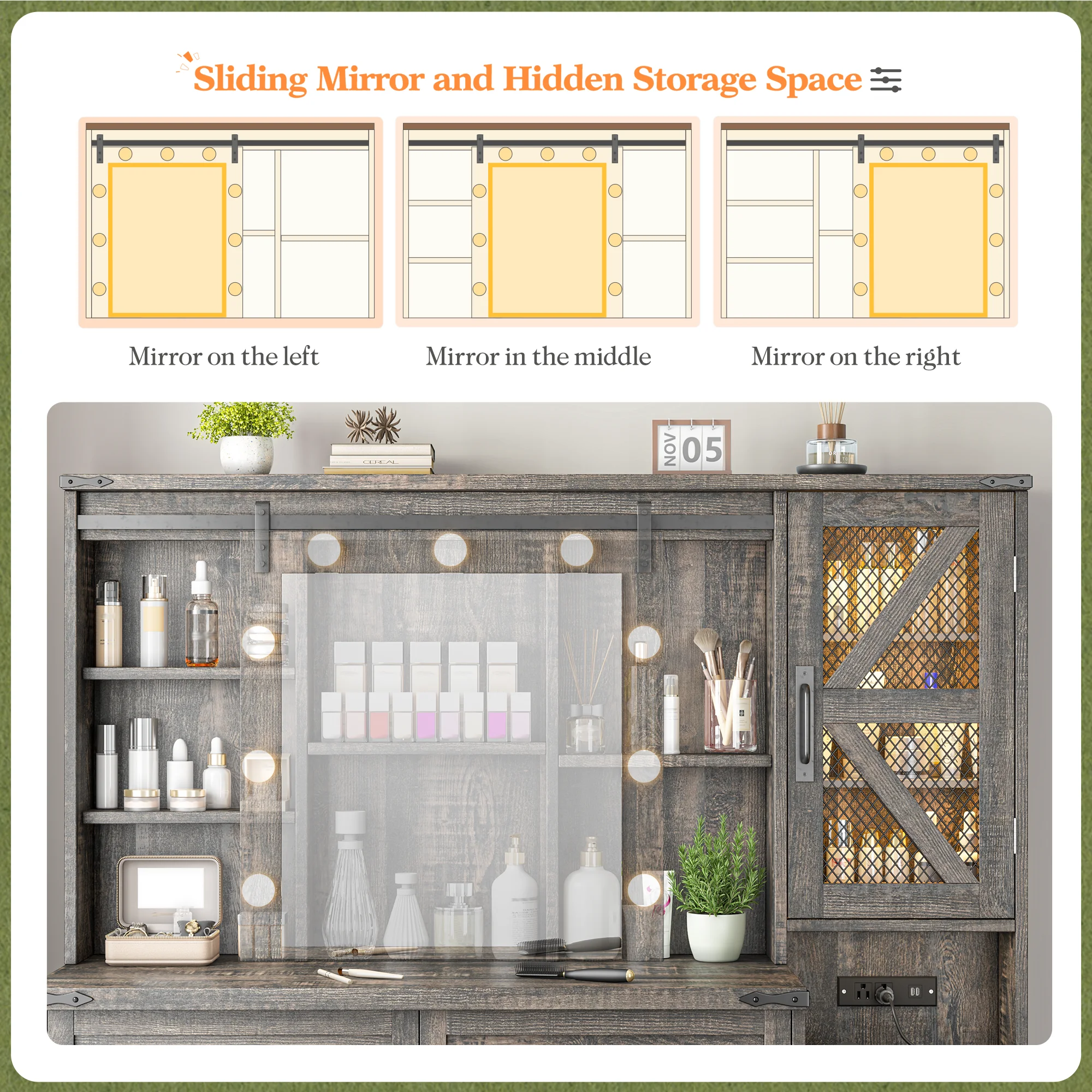 EnHomee Makeup Vanity Desk with Lighted Mirror Large Vanity with 4 Drawers Farmhouse Vanity Set with Mirror and Lights,White