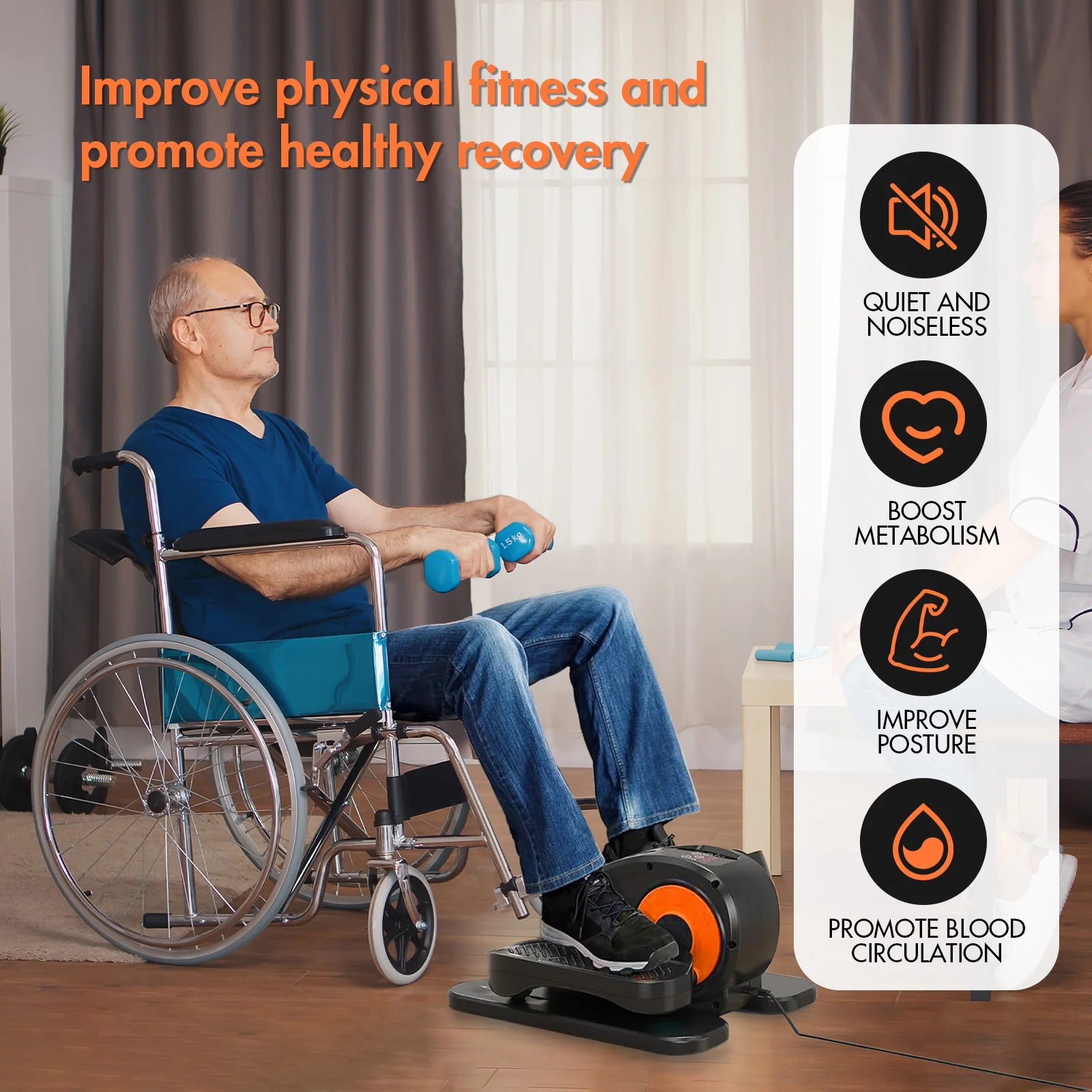 Baokaler Under Desk Elliptical Exercise Machine, Electric Elipsefit Leg Exerciser while Sitting for Seniors,12 Adjustable Speeds with Remote Control