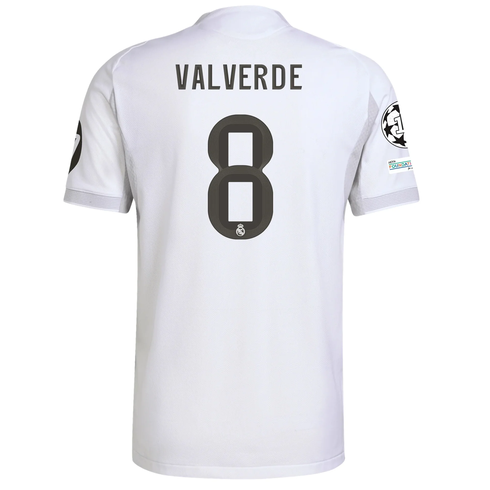 adidas Valverde Real Madrid Authentic Home Jersey 25/26 w/ Champions League Patches (White)