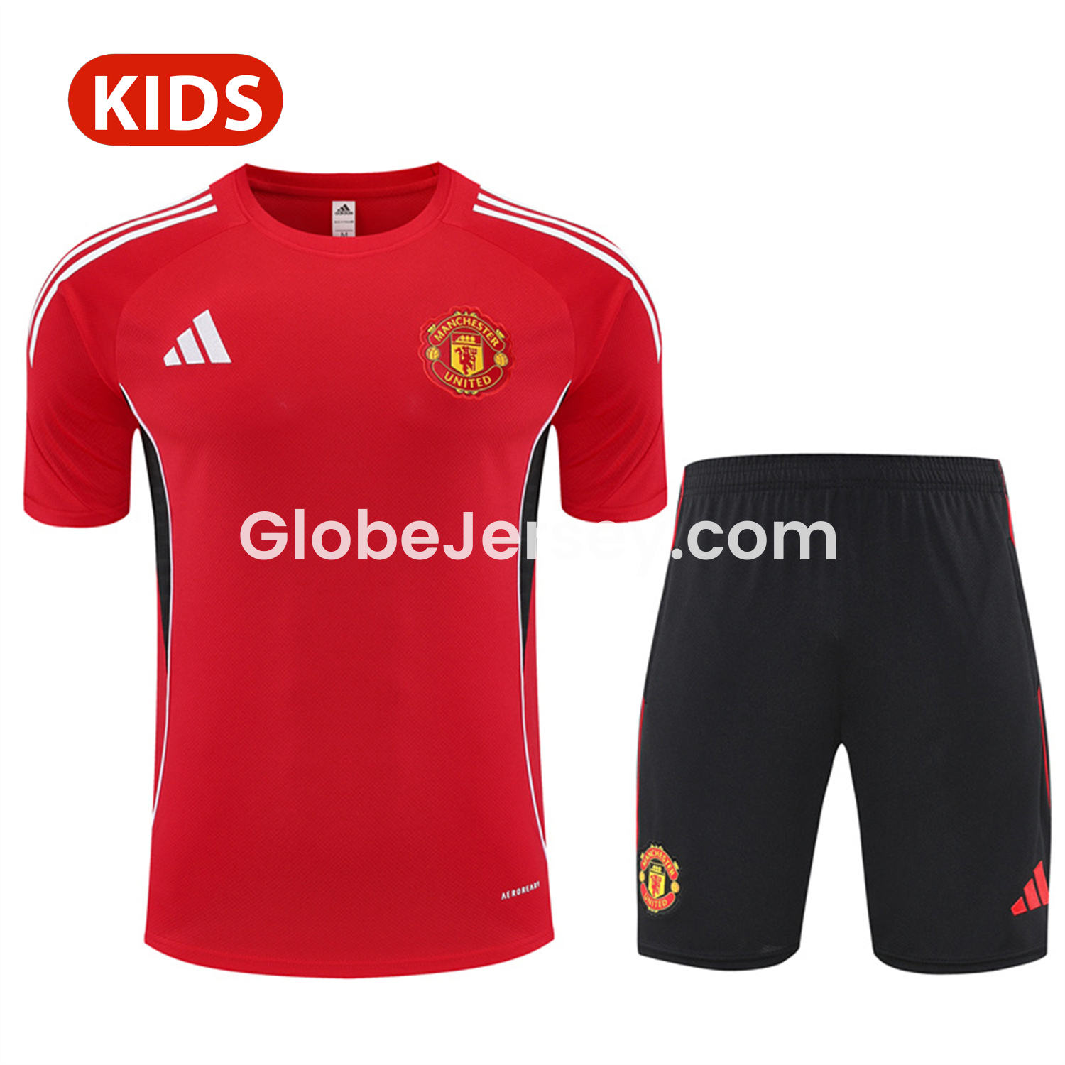 Manchester United 25-26 Kid Short-Sleeve Training Set - Red Top & Black Shorts