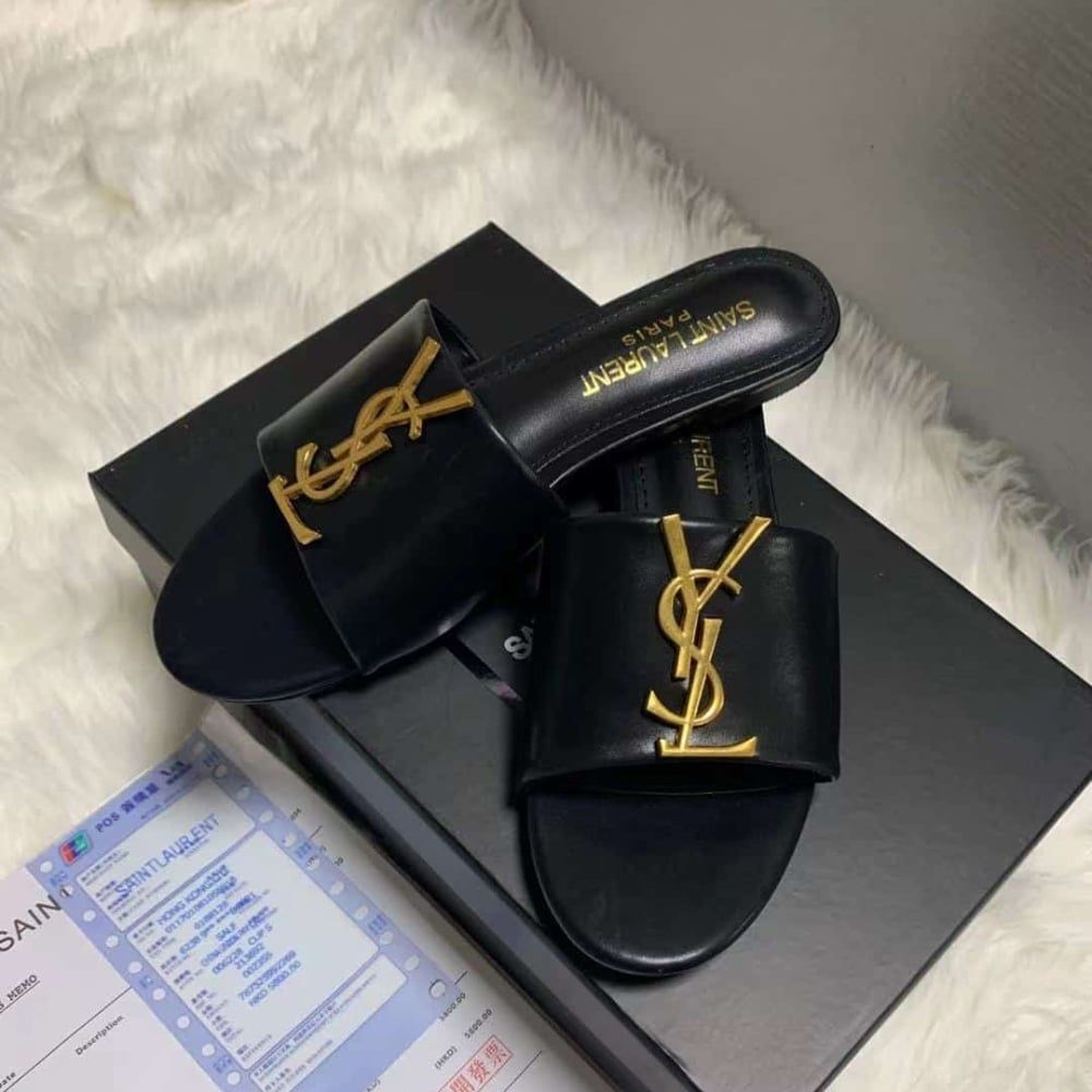 Saint Laurent Logo Slippers Black