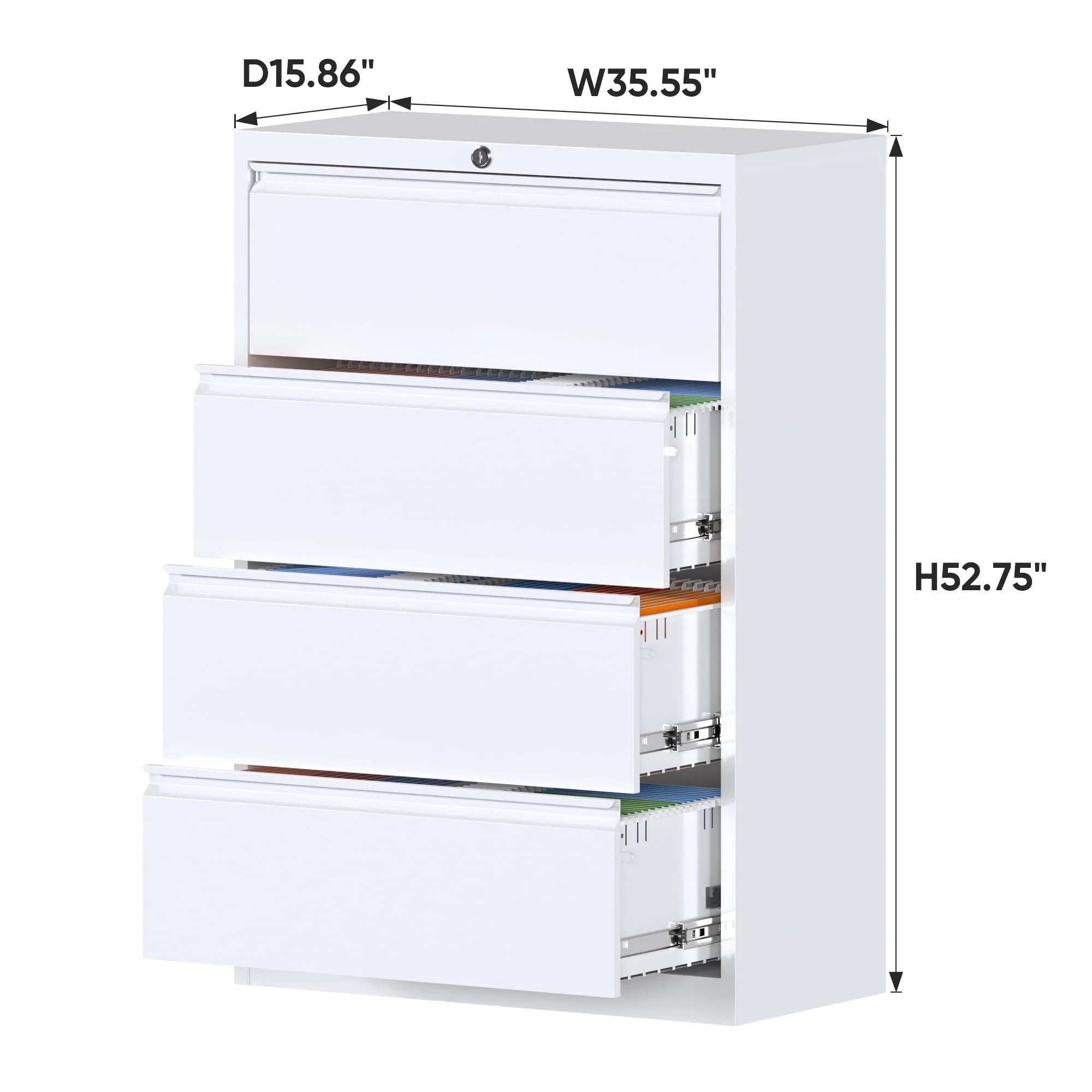 Supeer Four Drawer Metal Lateral File Cabinet, Storage White File Cabinet with Large Deep Drawers, Locking Wide File Cabinet for School, Office, Home,  Assembly Required