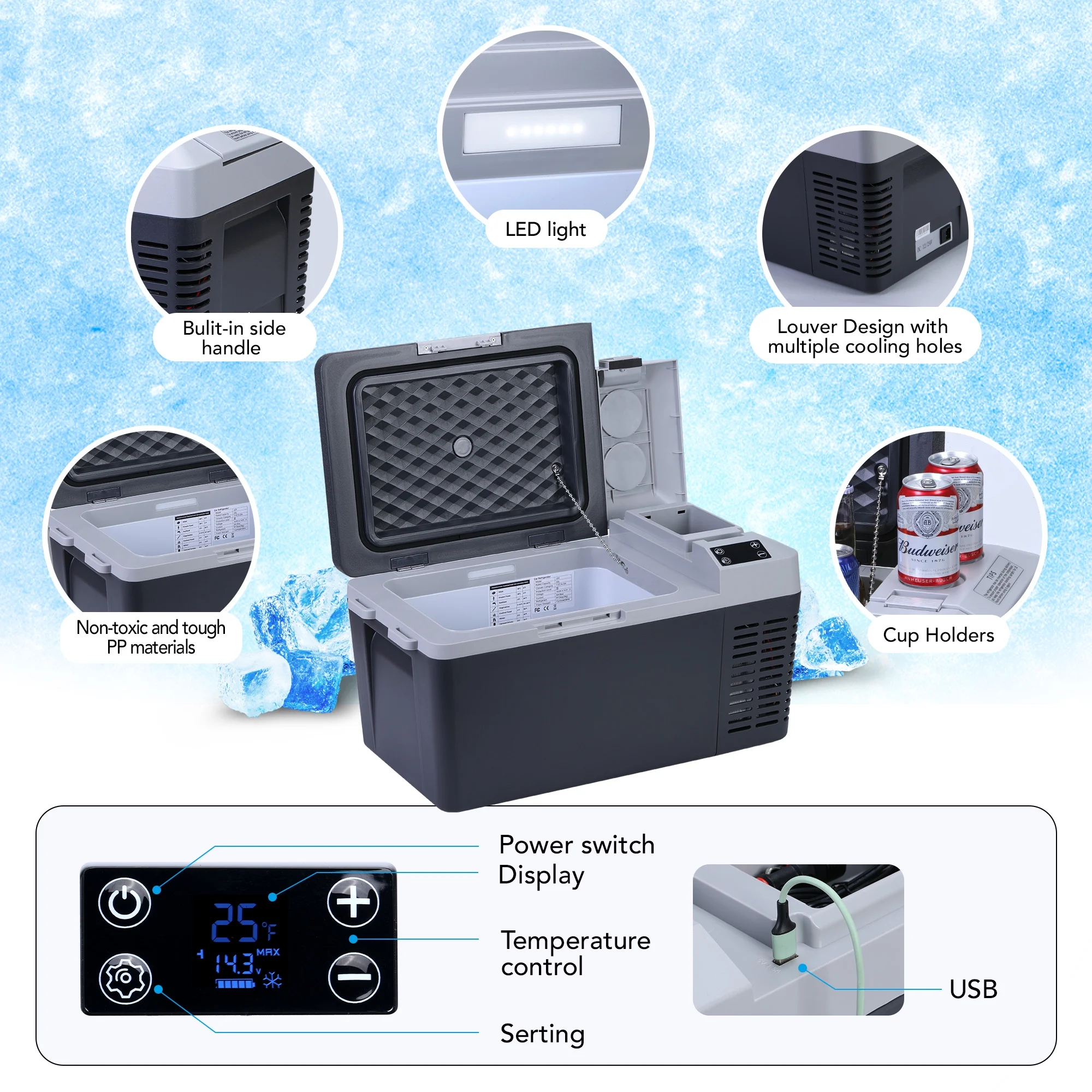 M optimized 12V Refrigerator 21 Quart Portable Refrigerator -7.6a?? to 50a??, 20L RV Freezer, Car Fridge with 12/24V DC and 110-240V AC, Portable Freezer Car Cooler for Camping Travel Outdoor & Home